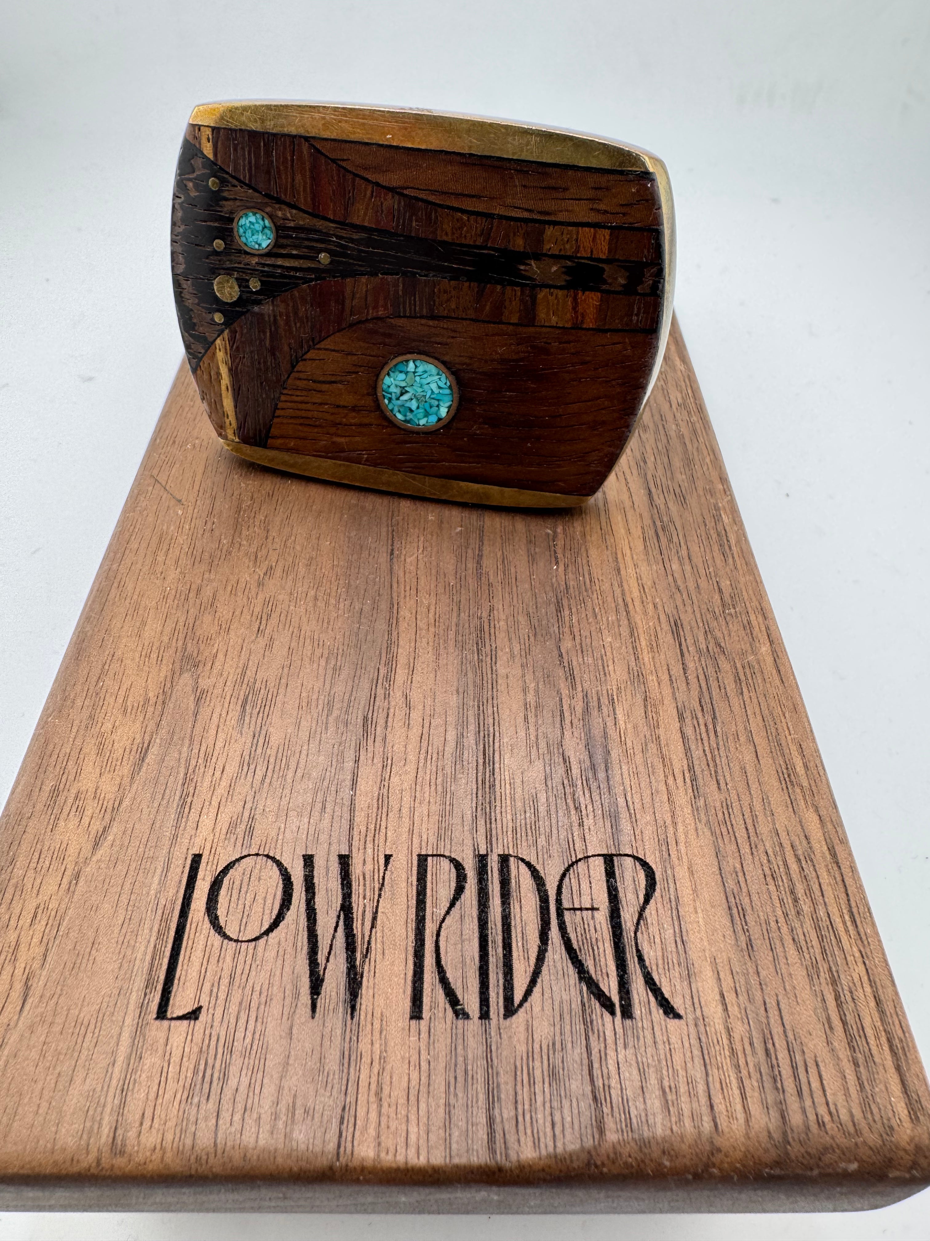esc. Inlay Turquoise, Wood & Solid Bronze Belt Buckle