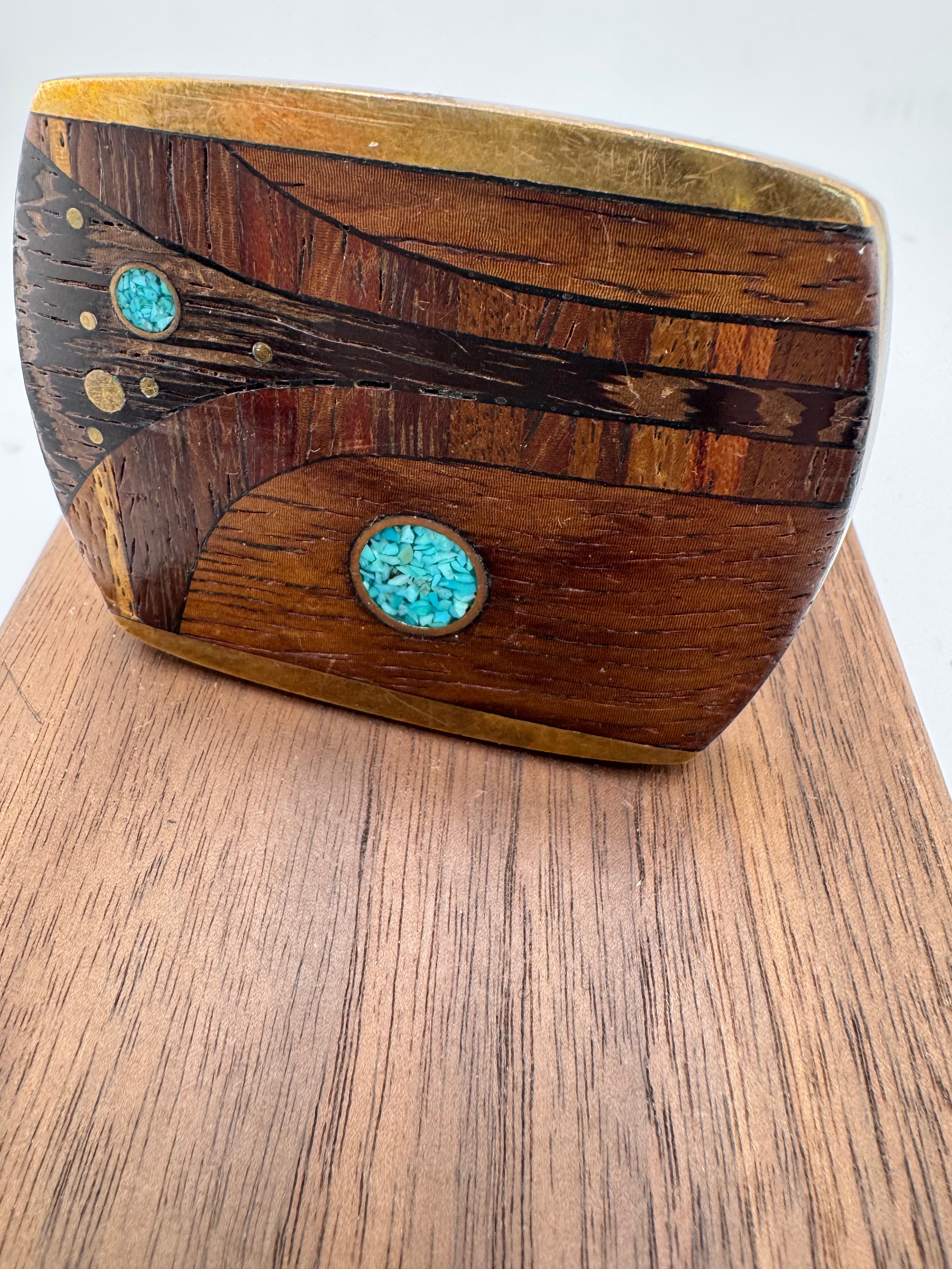 esc. Inlay Turquoise, Wood & Solid Bronze Belt Buckle