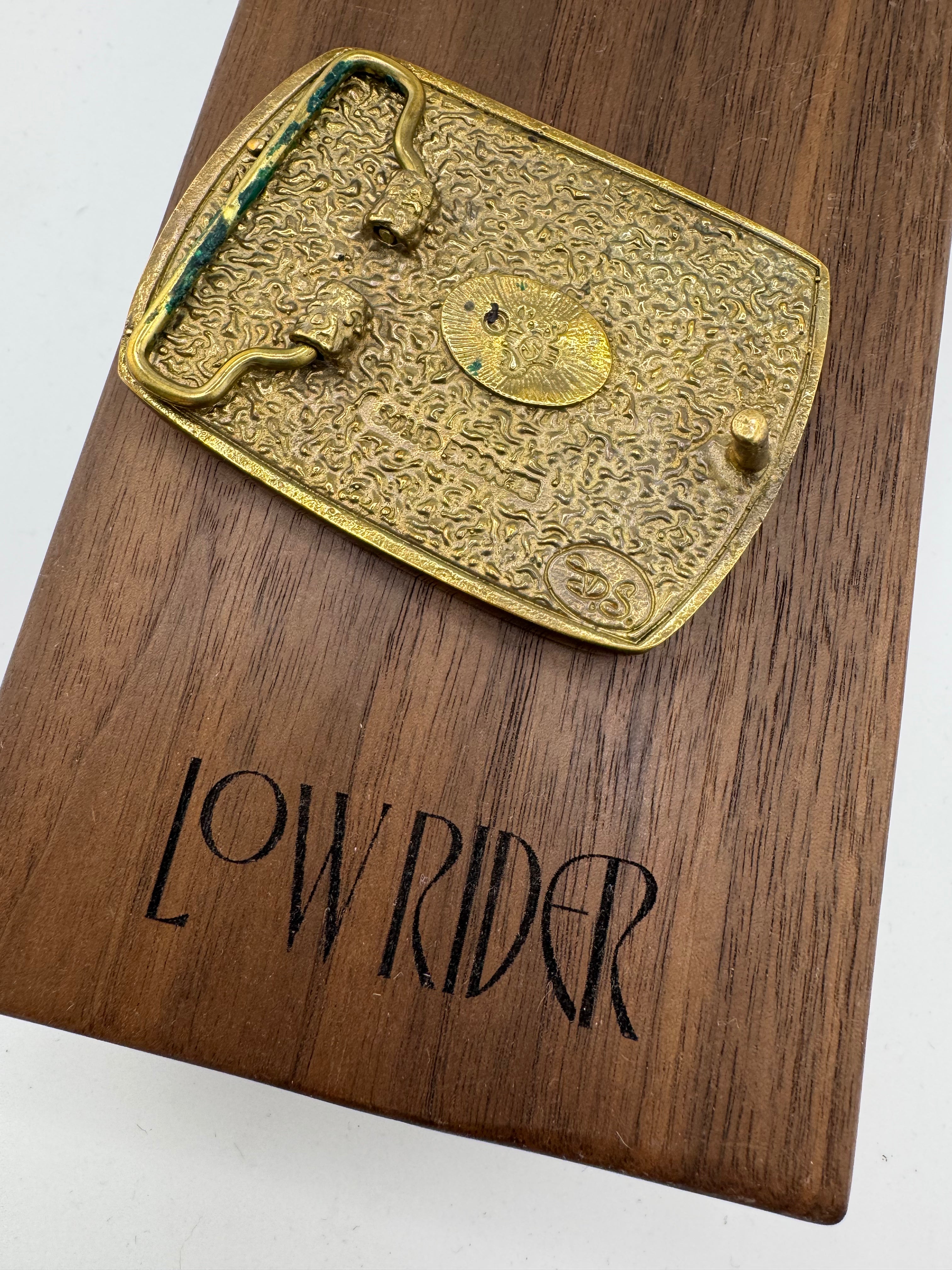 esc. Inlay Turquoise, Wood & Solid Bronze Belt Buckle