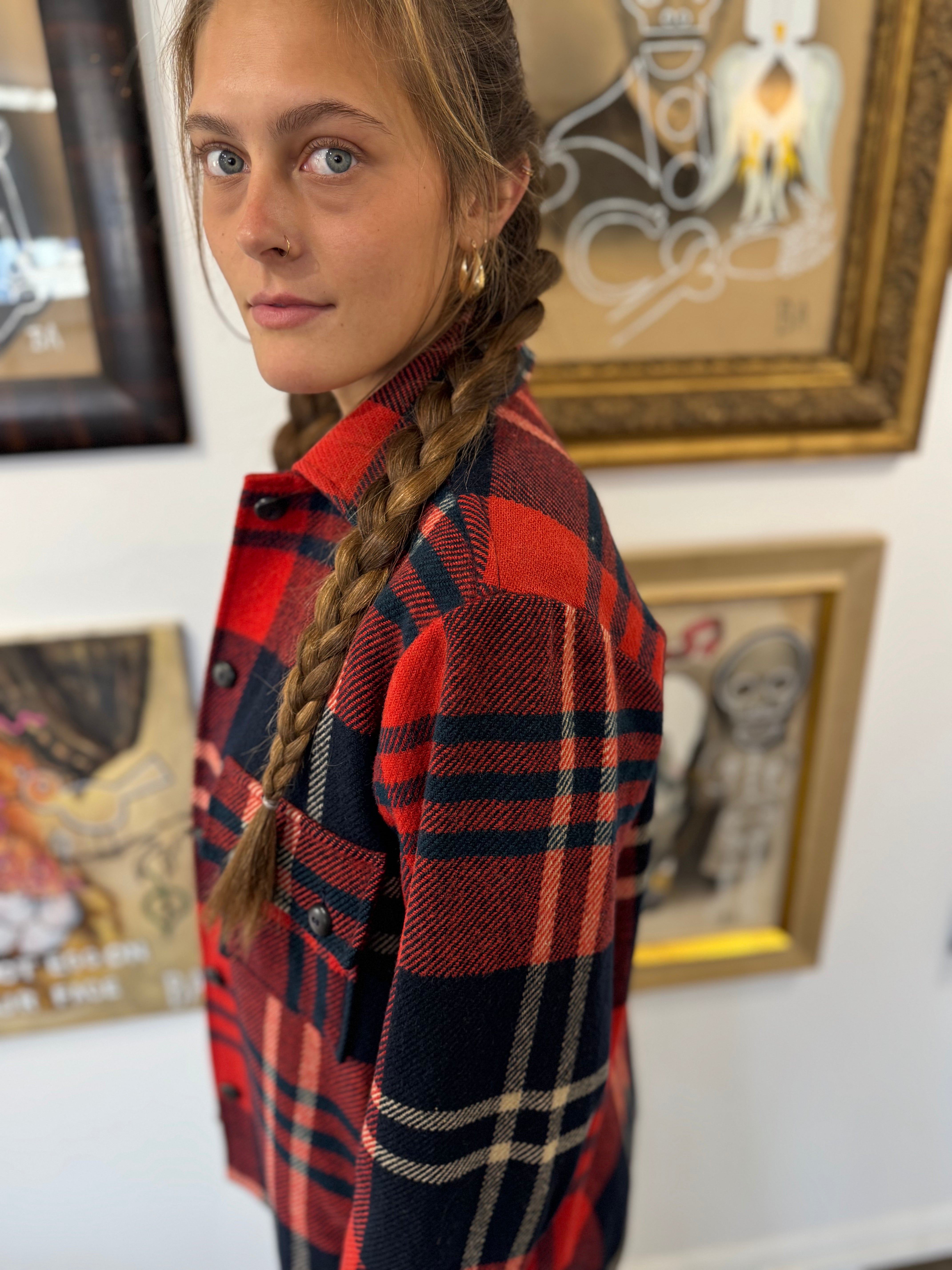 Large Check Wool Work Coat