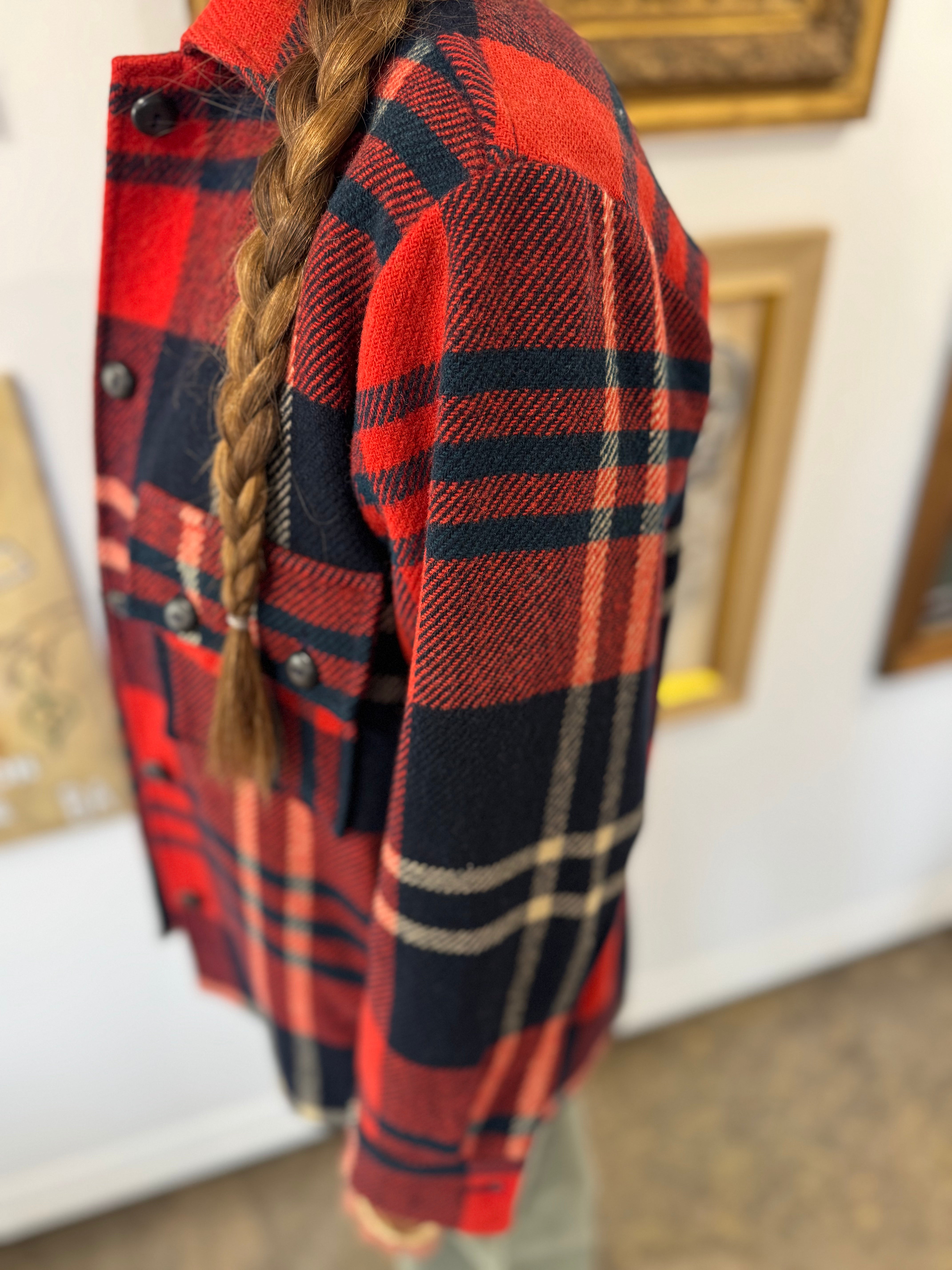 Large Check Wool Work Coat