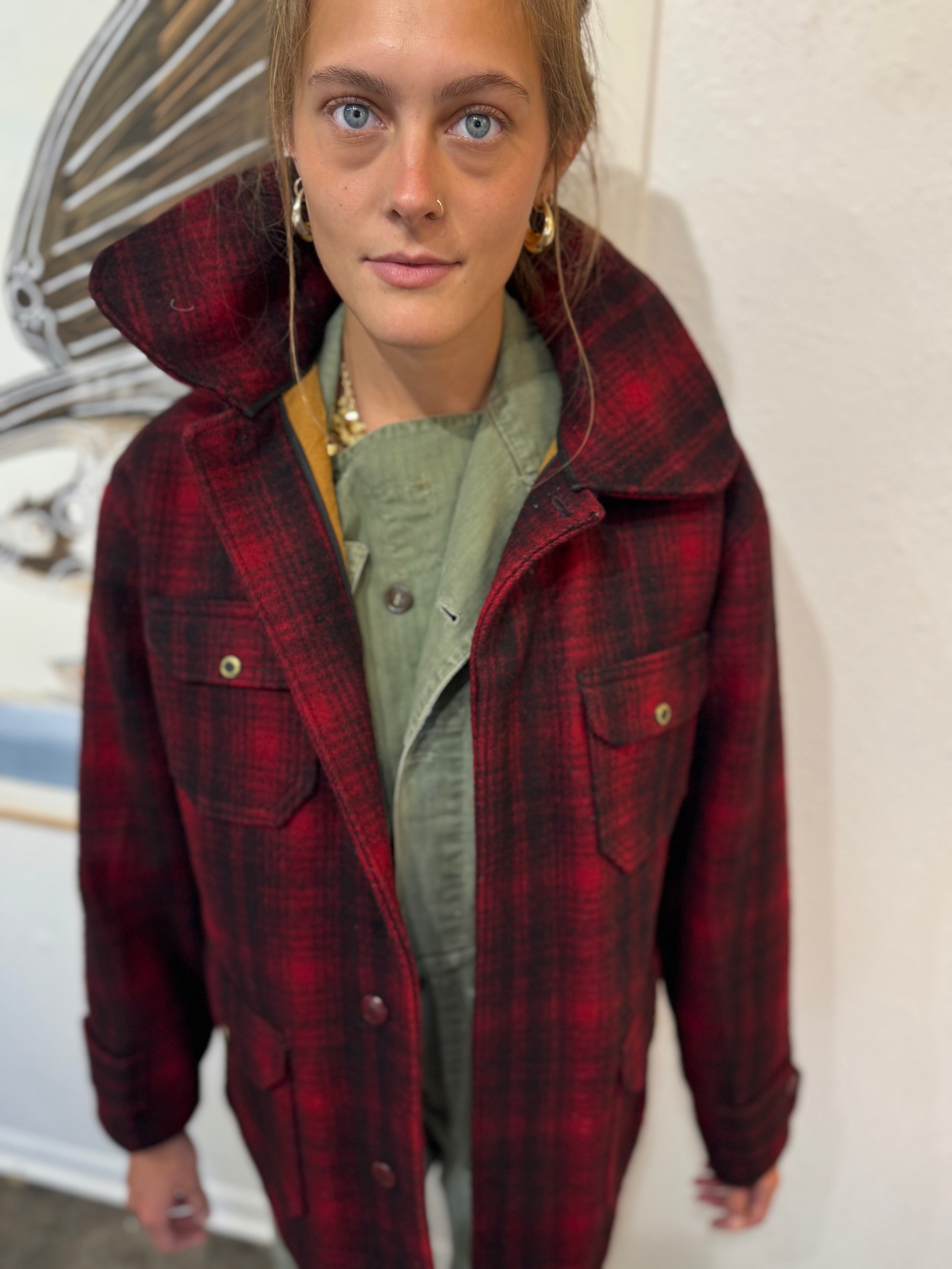 Woolrich Red & Black Plaid Field Coat