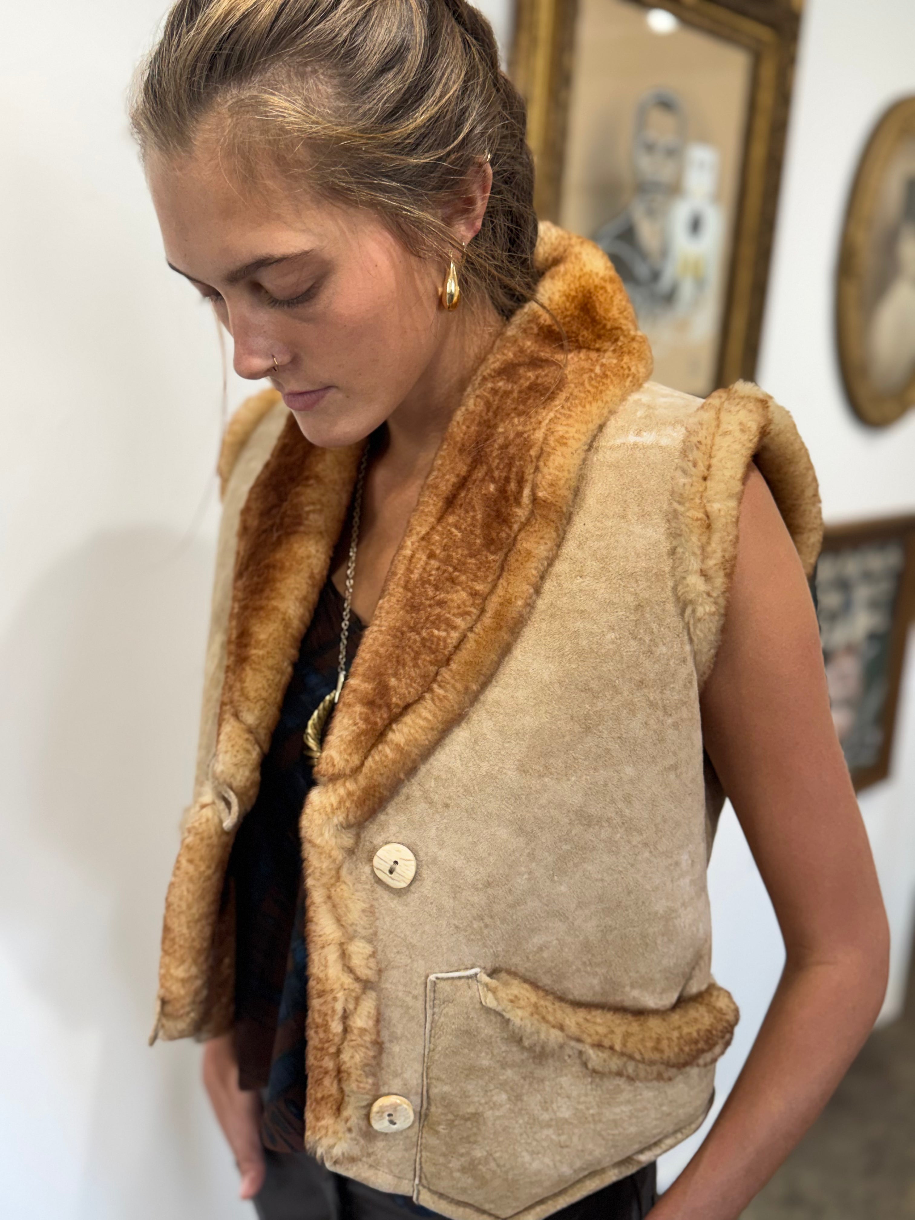 Shearling Vest + Antler Buttons