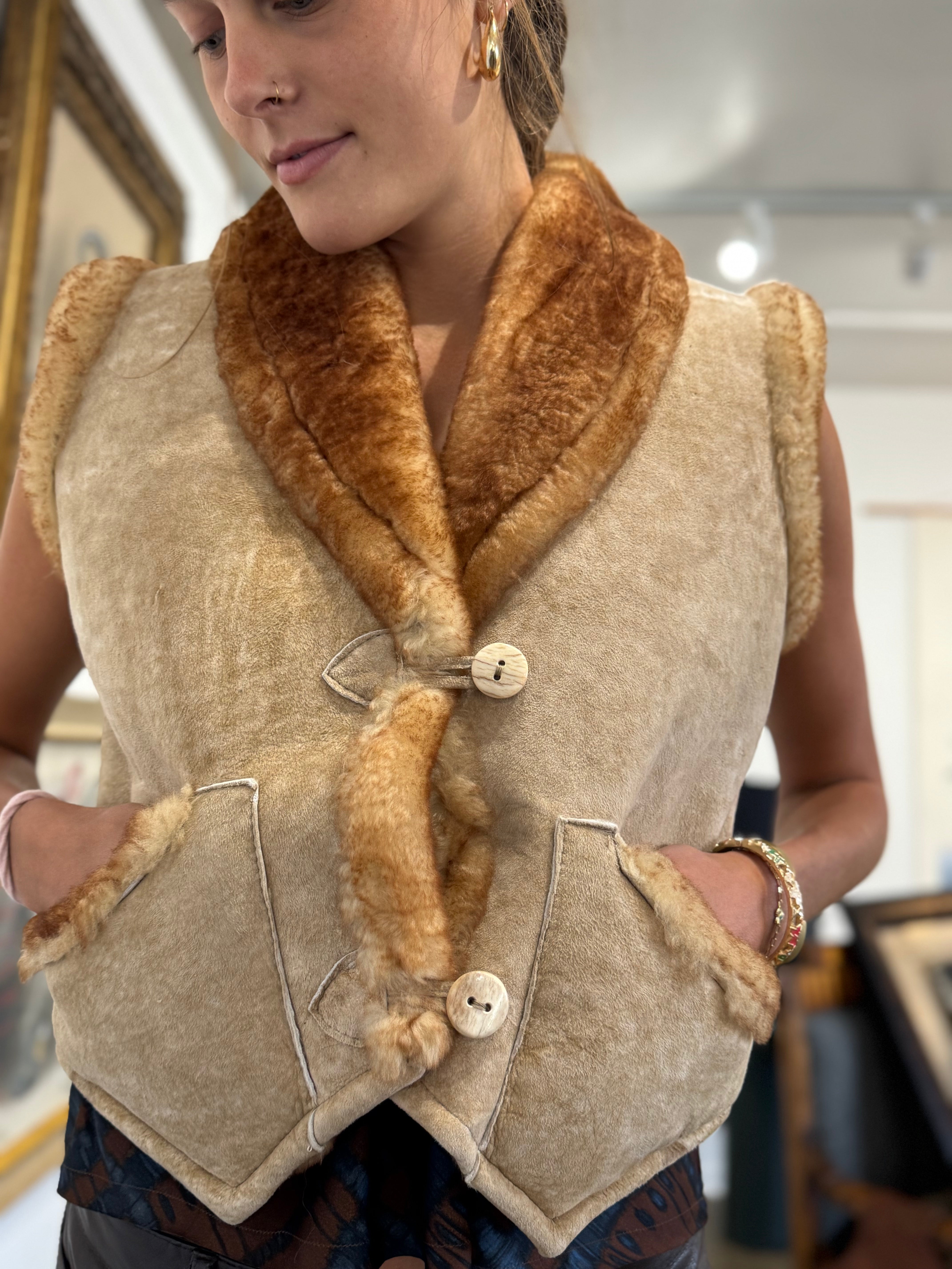 Shearling Vest + Antler Buttons