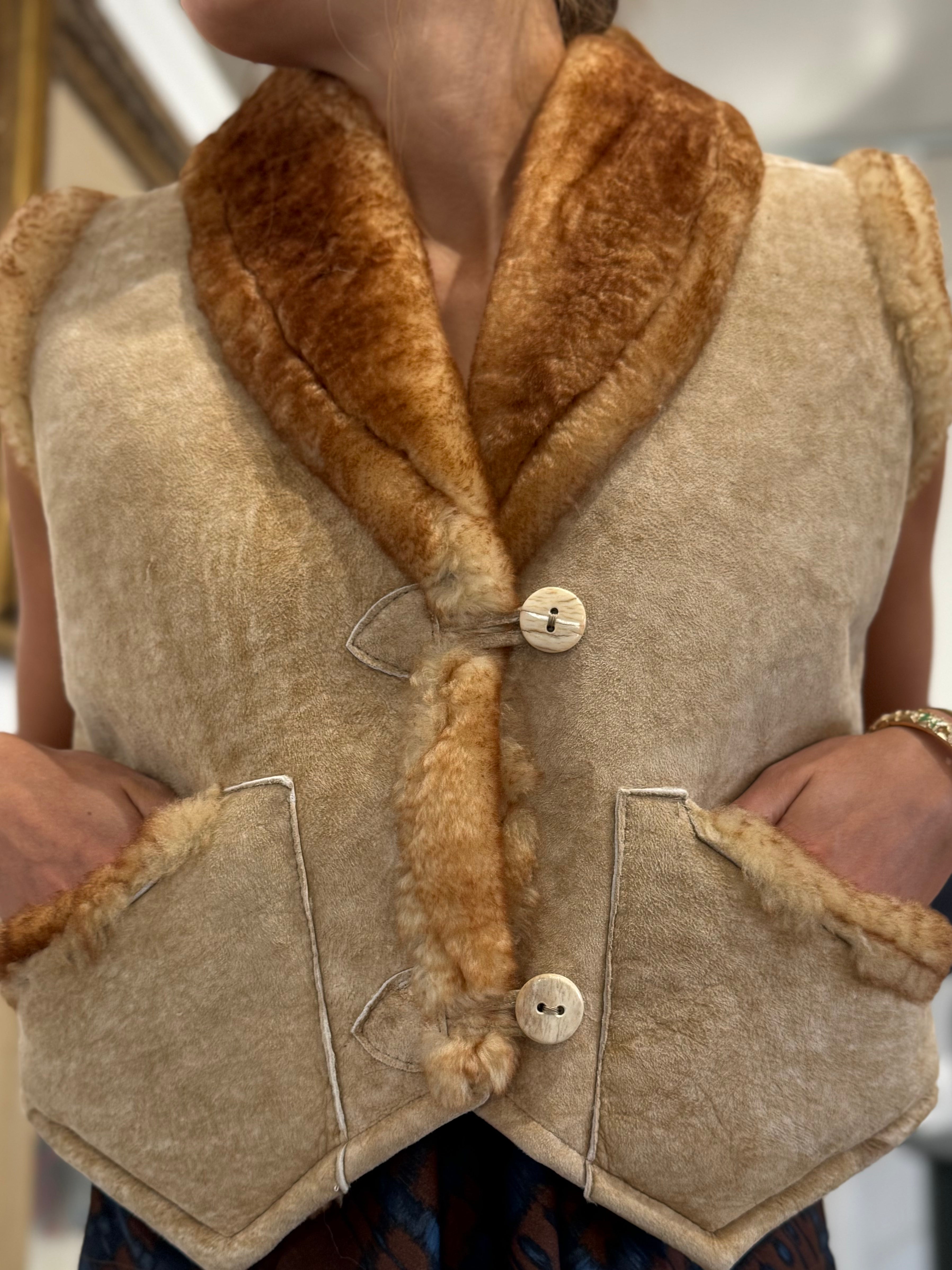 Shearling Vest + Antler Buttons