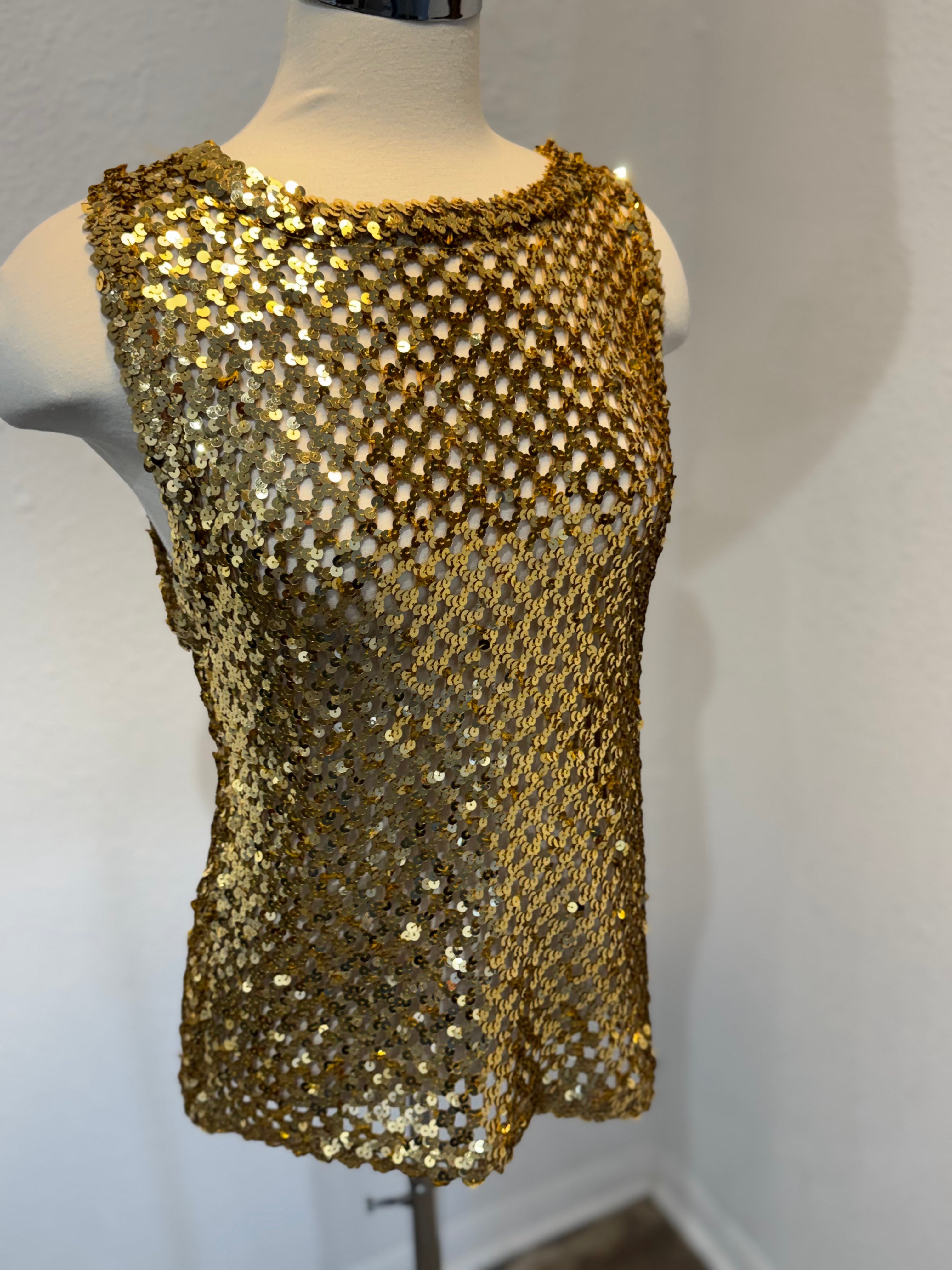 Gold Sequin Mesh Tank