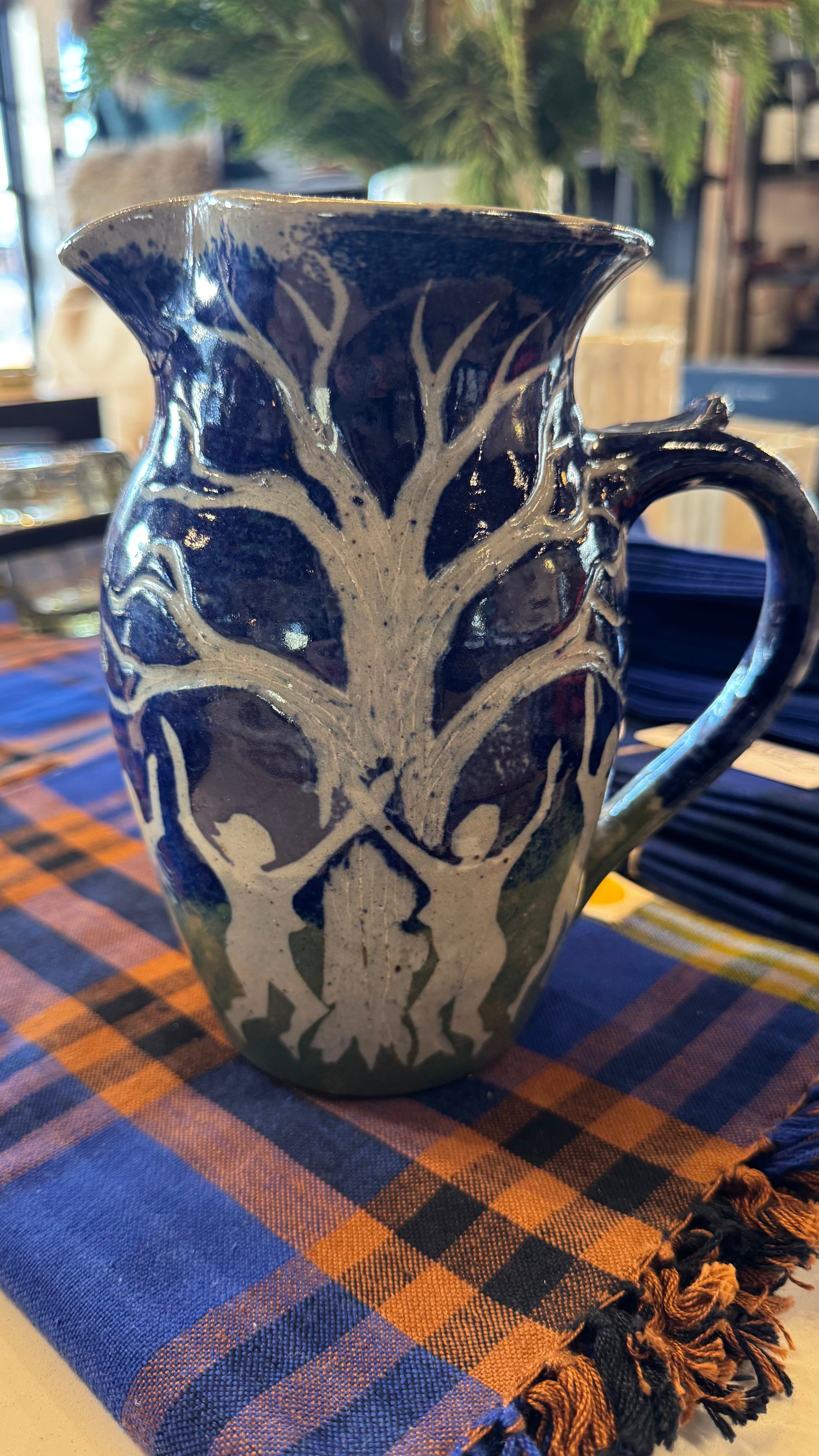 Hand Carved Studio Pottery Pitcher