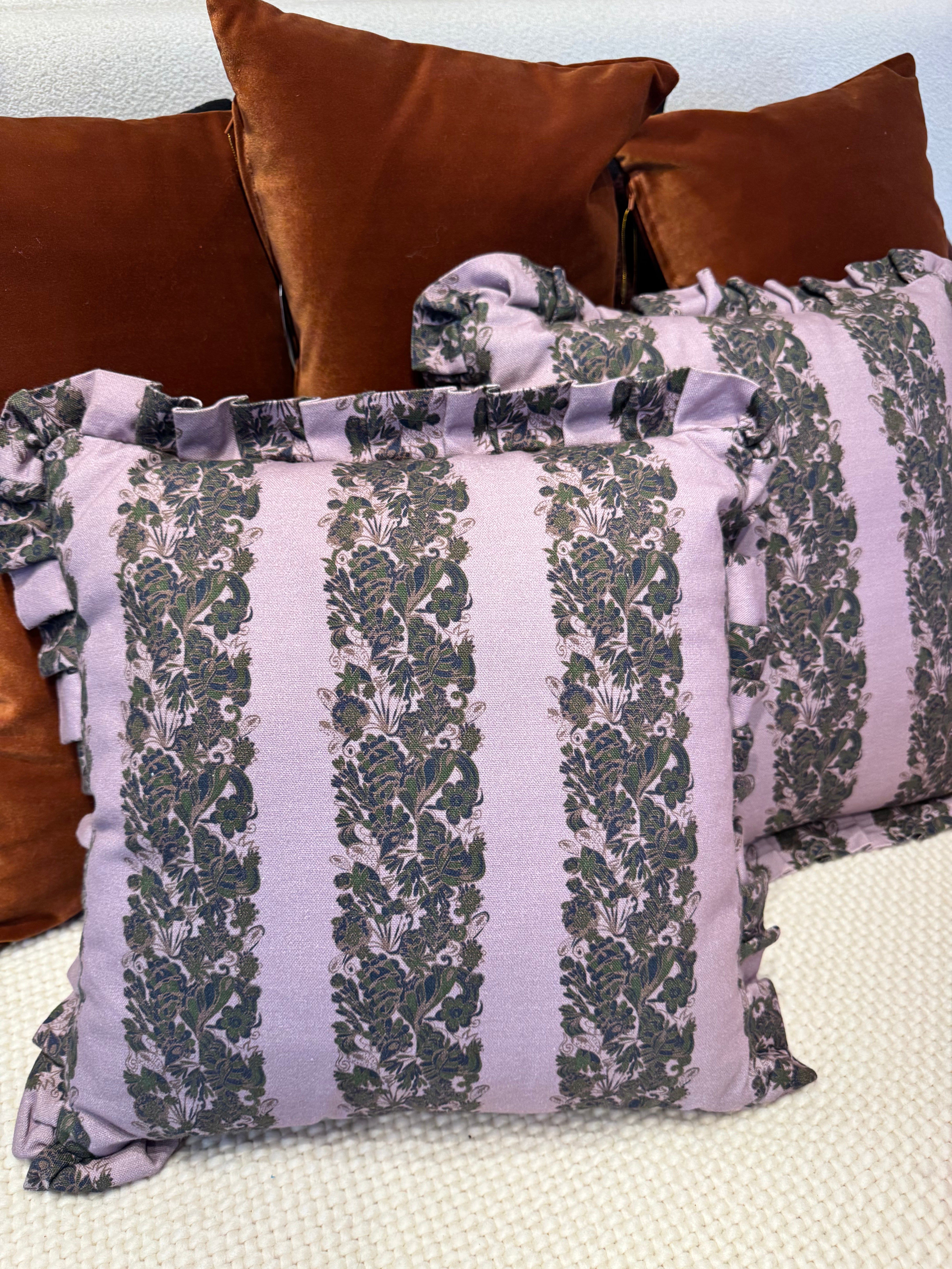 French Purple Botanical Pillows + Ruffle 18x18
