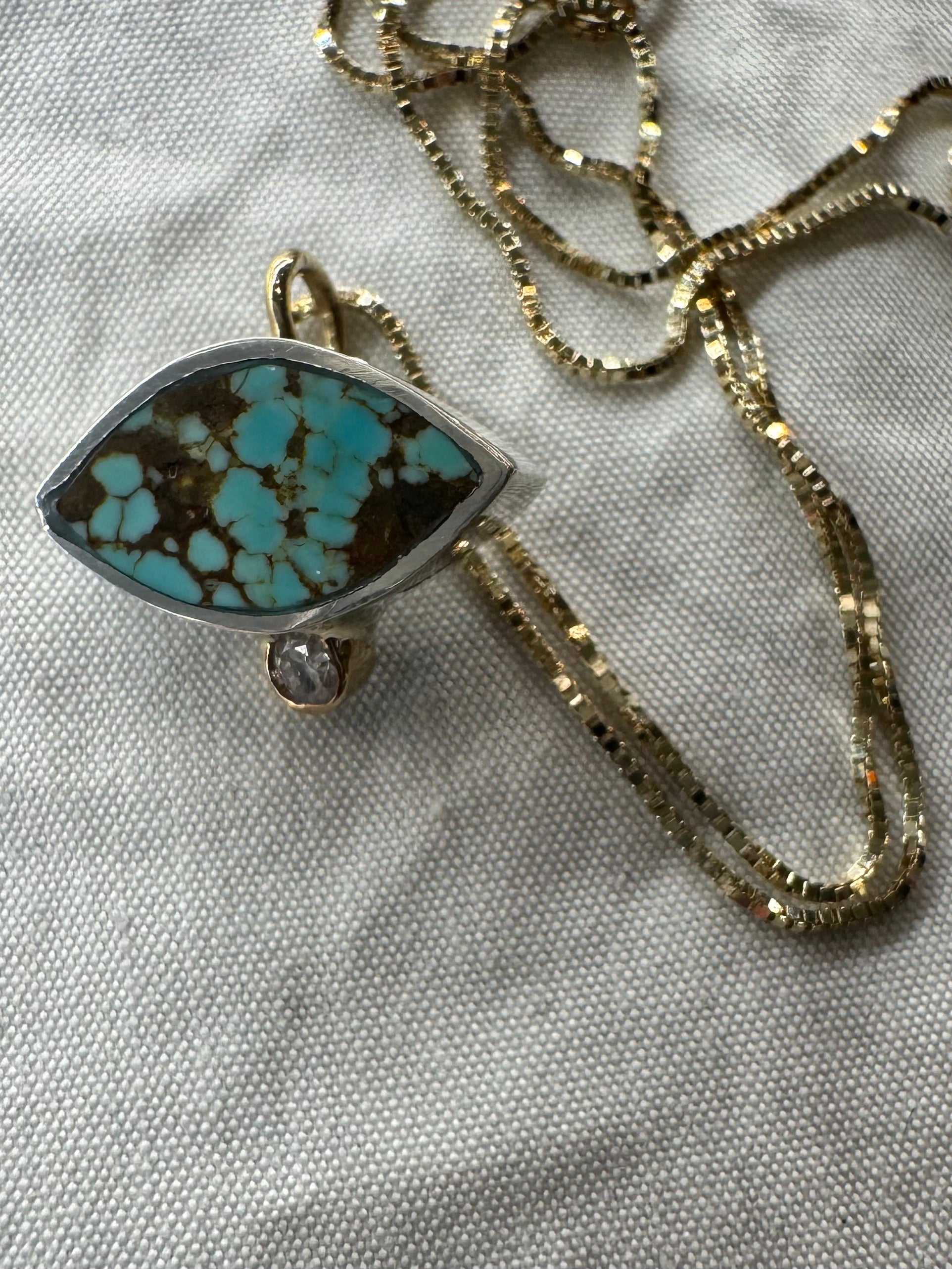 Silver + No. 8 Turquiose GEO MARQUISE NECKLACE by Young In The Mountains