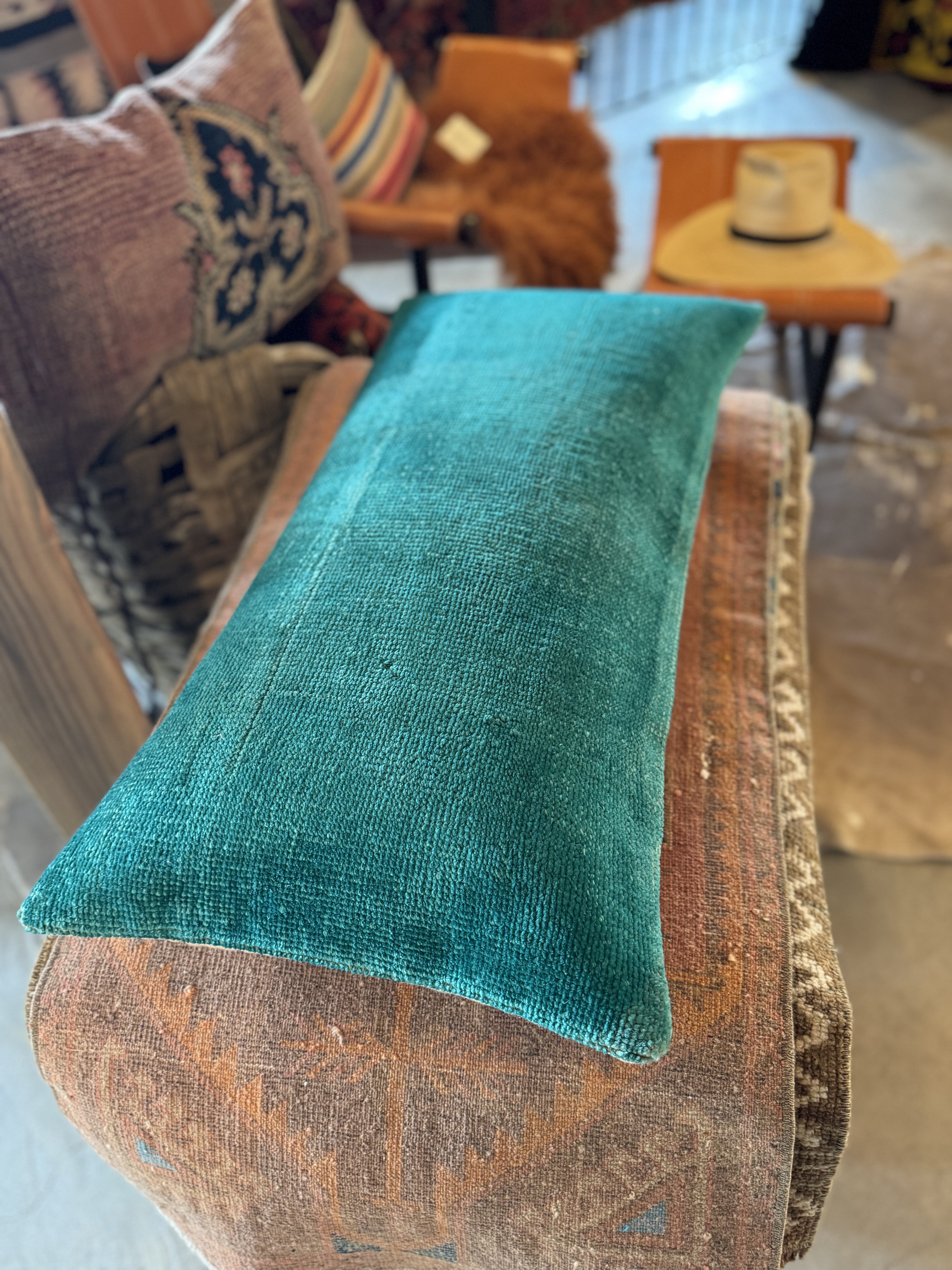 Emerald Green Turkish Kilm Pillow 30x15