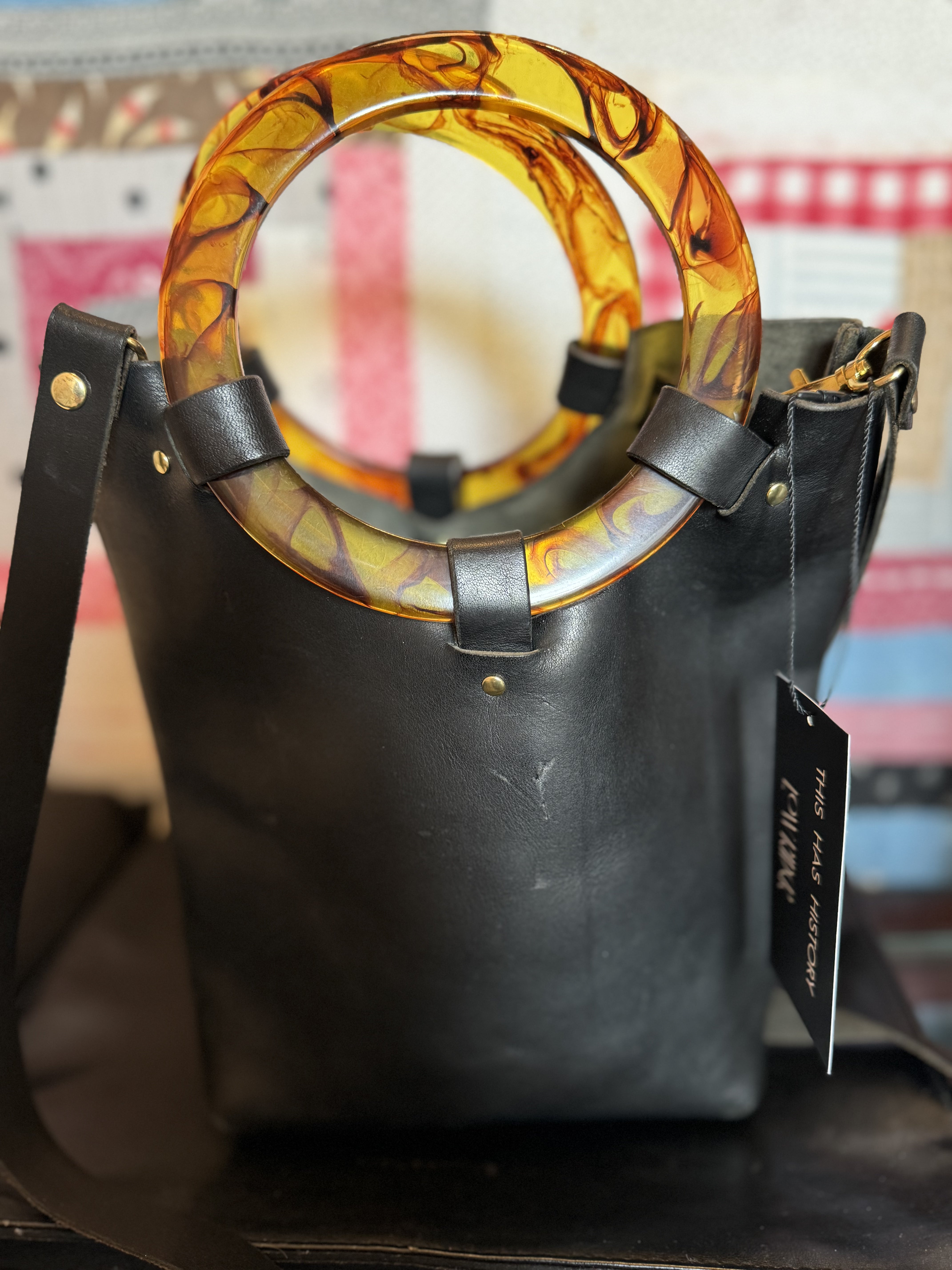 Tortoise Handle Black Crossbody Bag