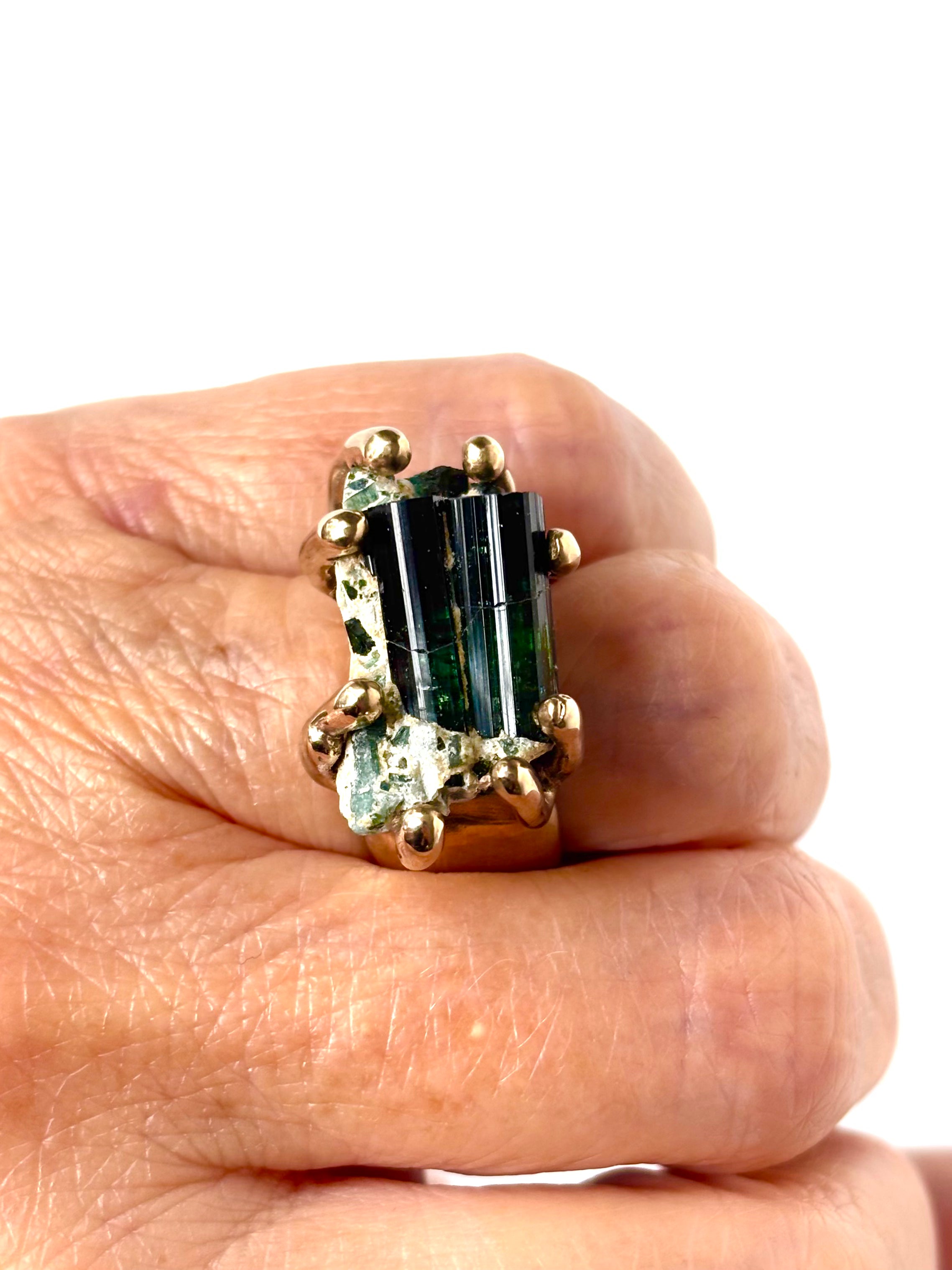 Tourmaline + Felspar Bronze Ring by Carina Schott