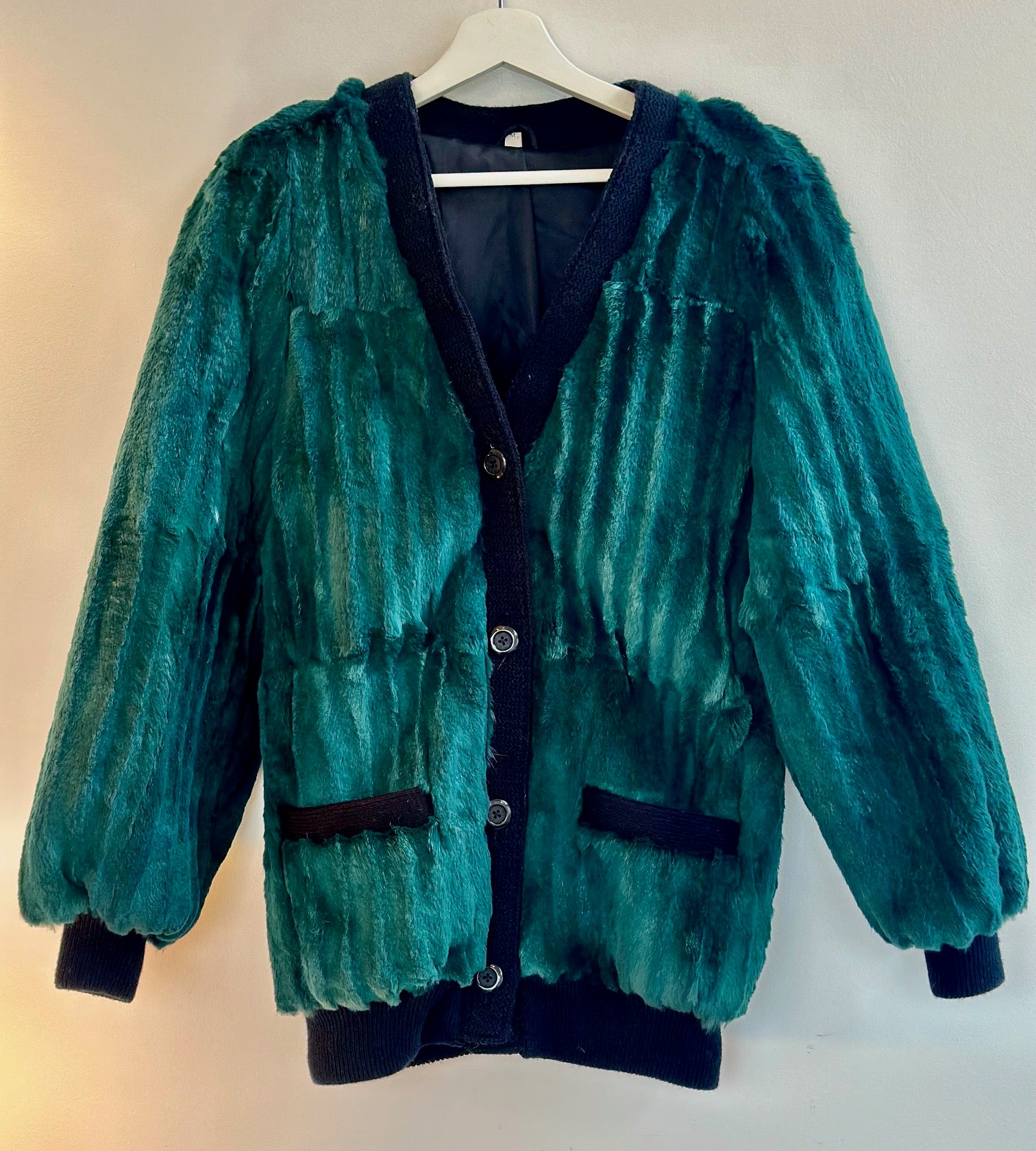 Emerald Green Sheared Fur Vintage Cardigan