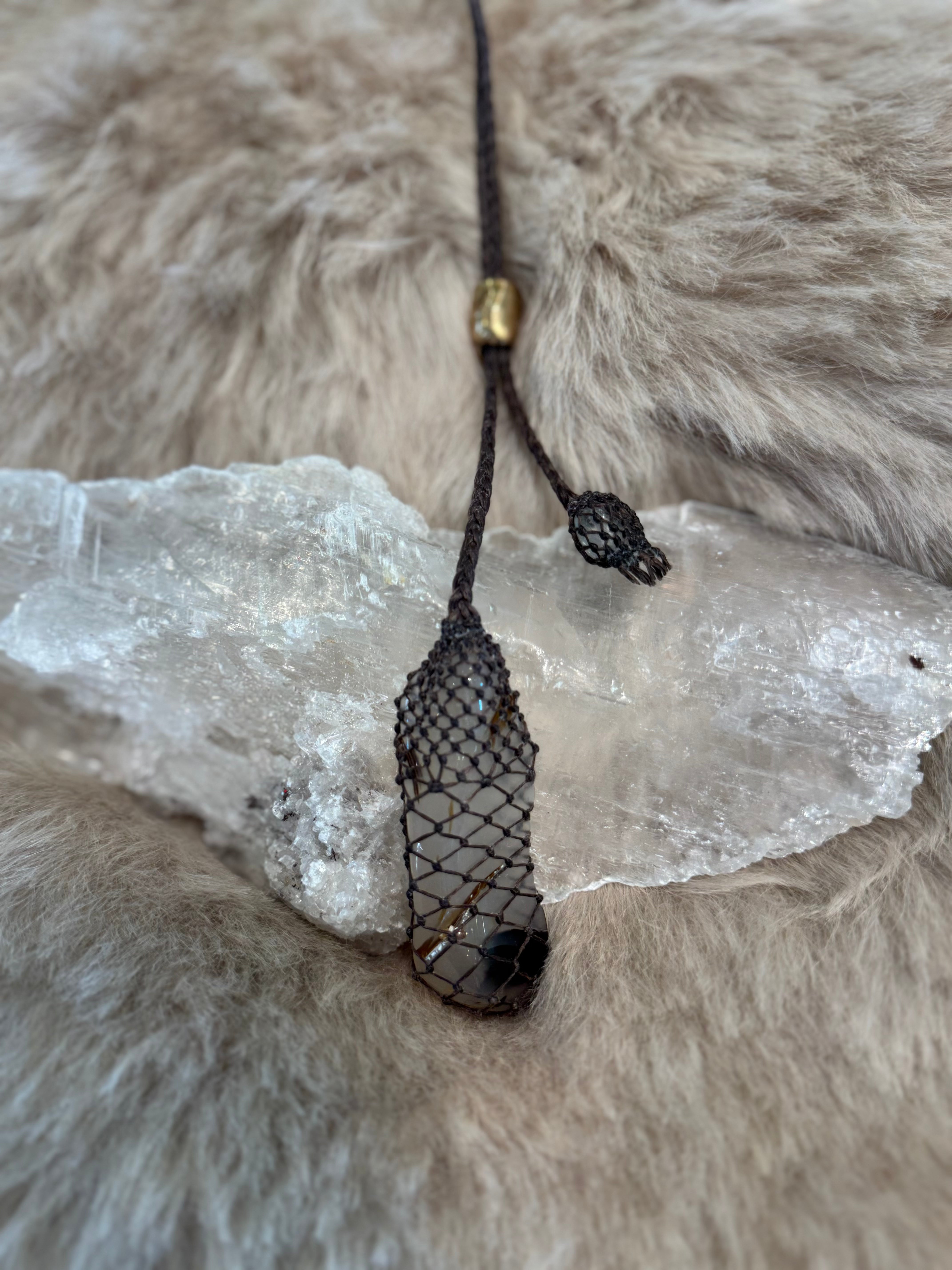 Montana Agate + Calcite + Bronze Bead Bolo by Carina Schott