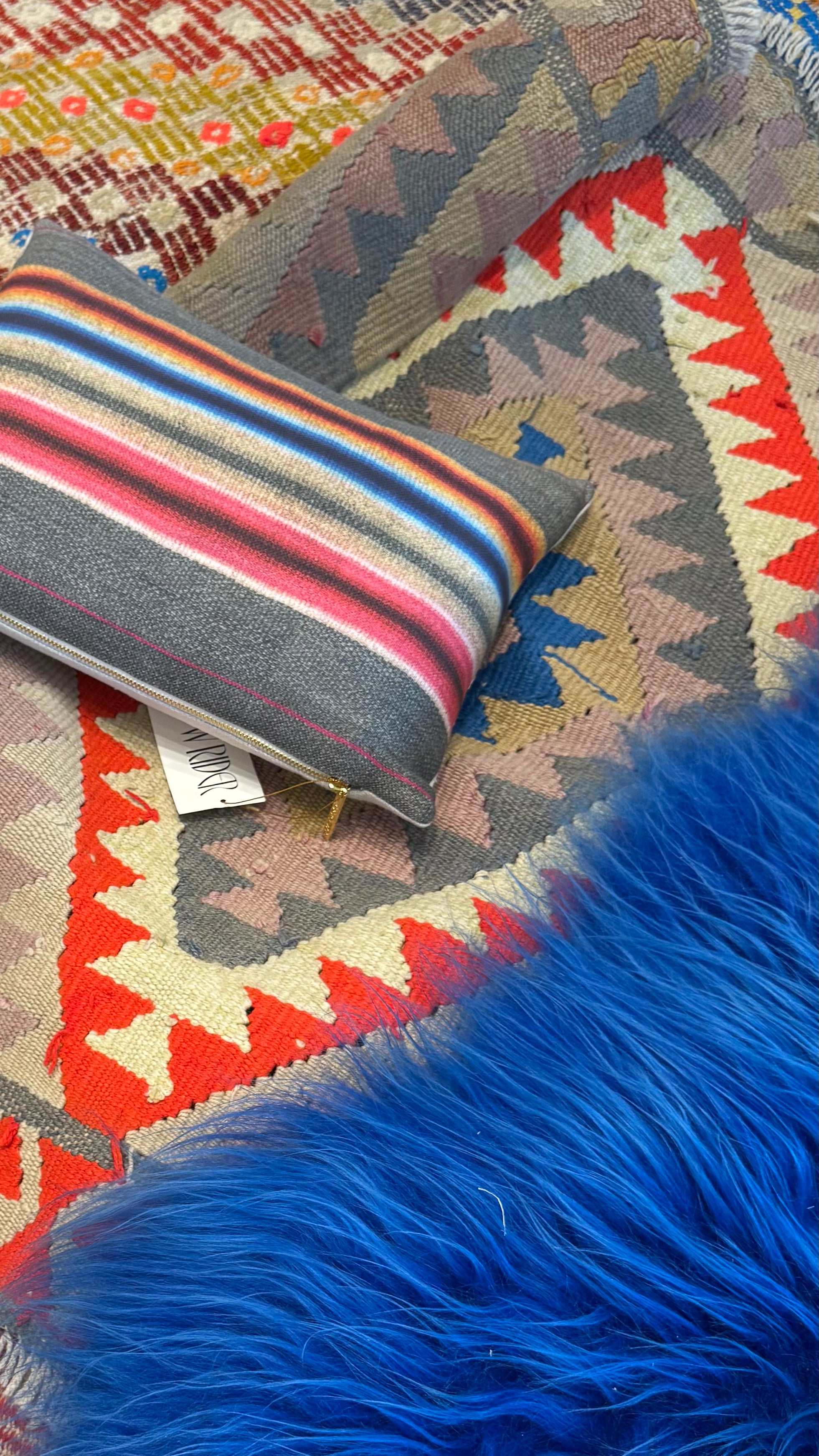 Checkered Diamond Embroidered Turkish Kilim 70"x114"