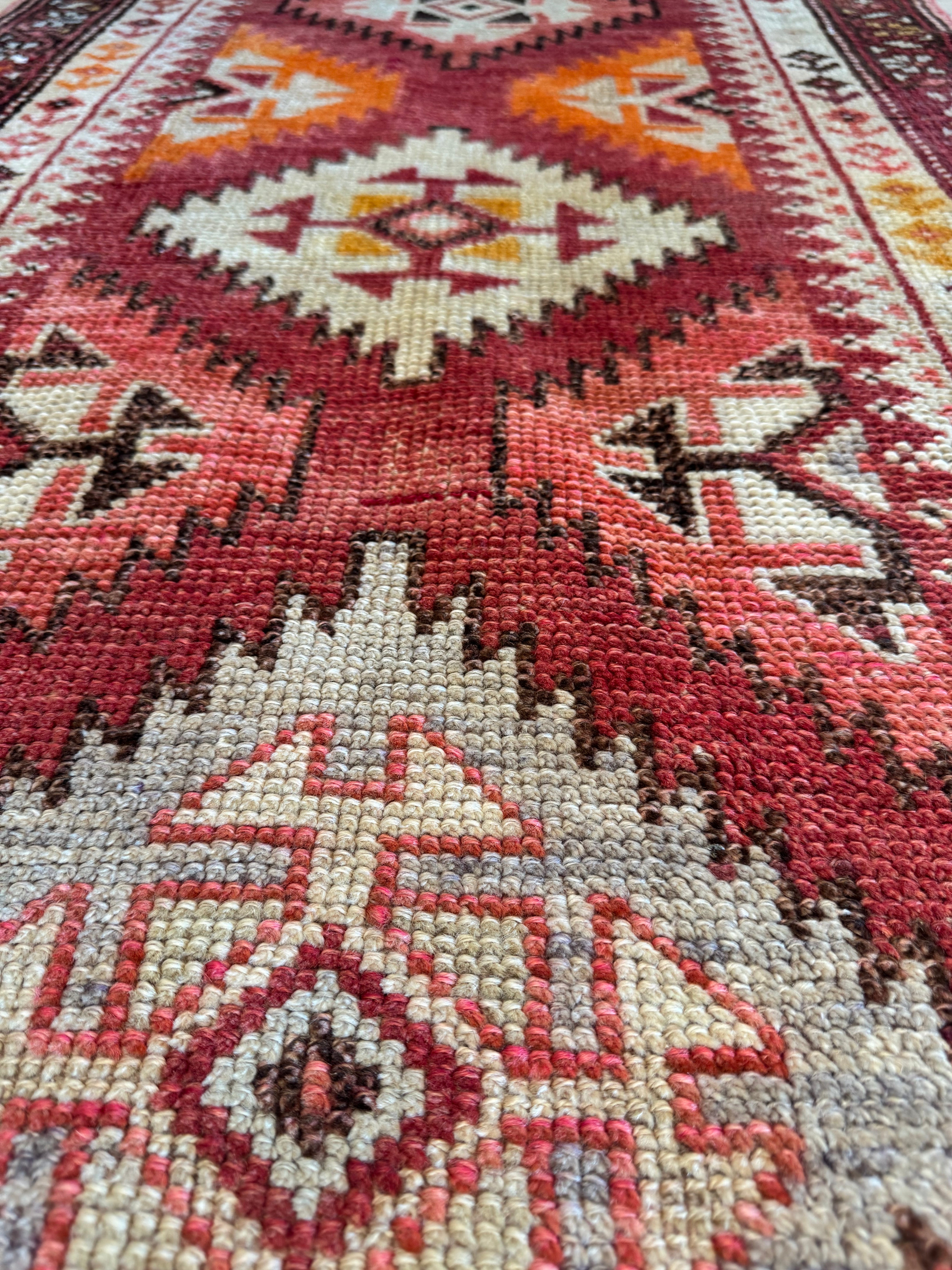Orange, Light Blue & Pink Vintage Kurdish Runner