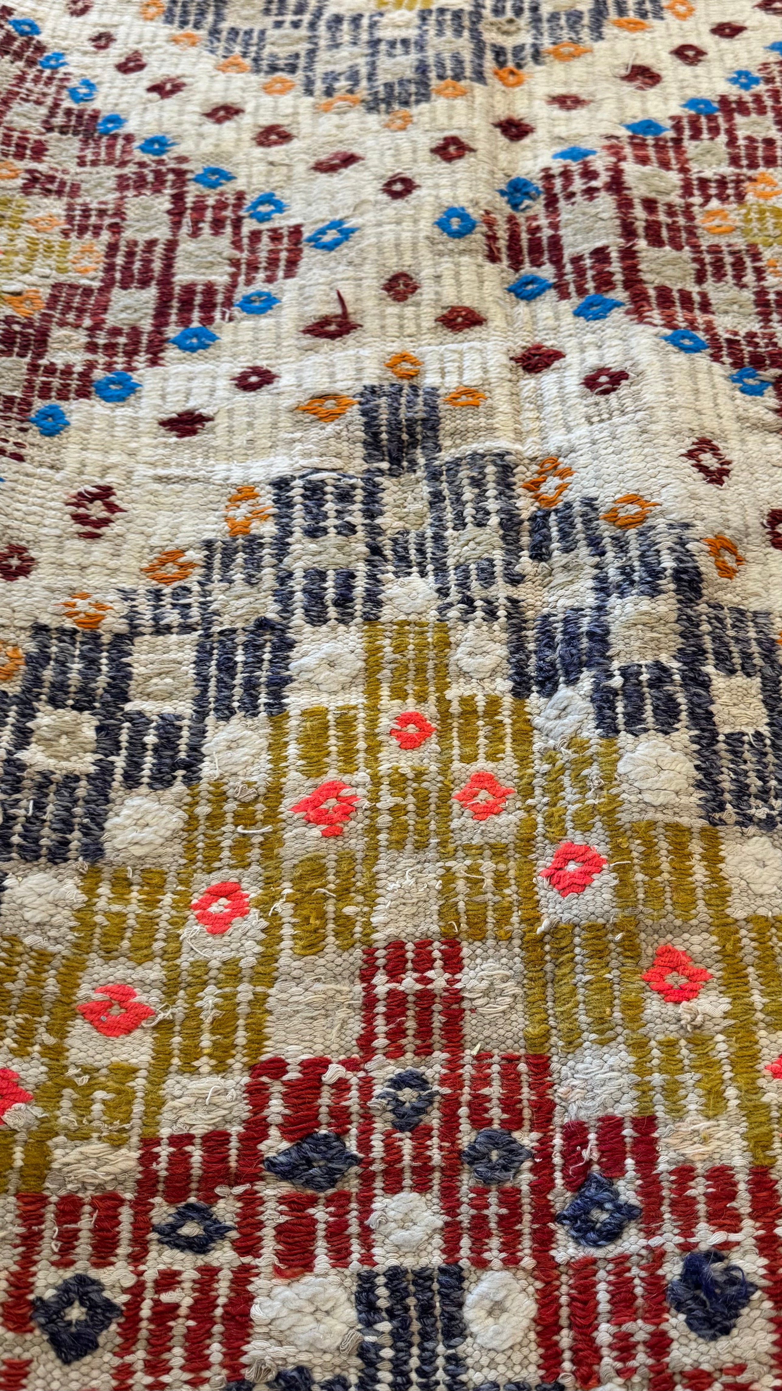 Checkered Diamond Embroidered Turkish Kilim 70"x114"