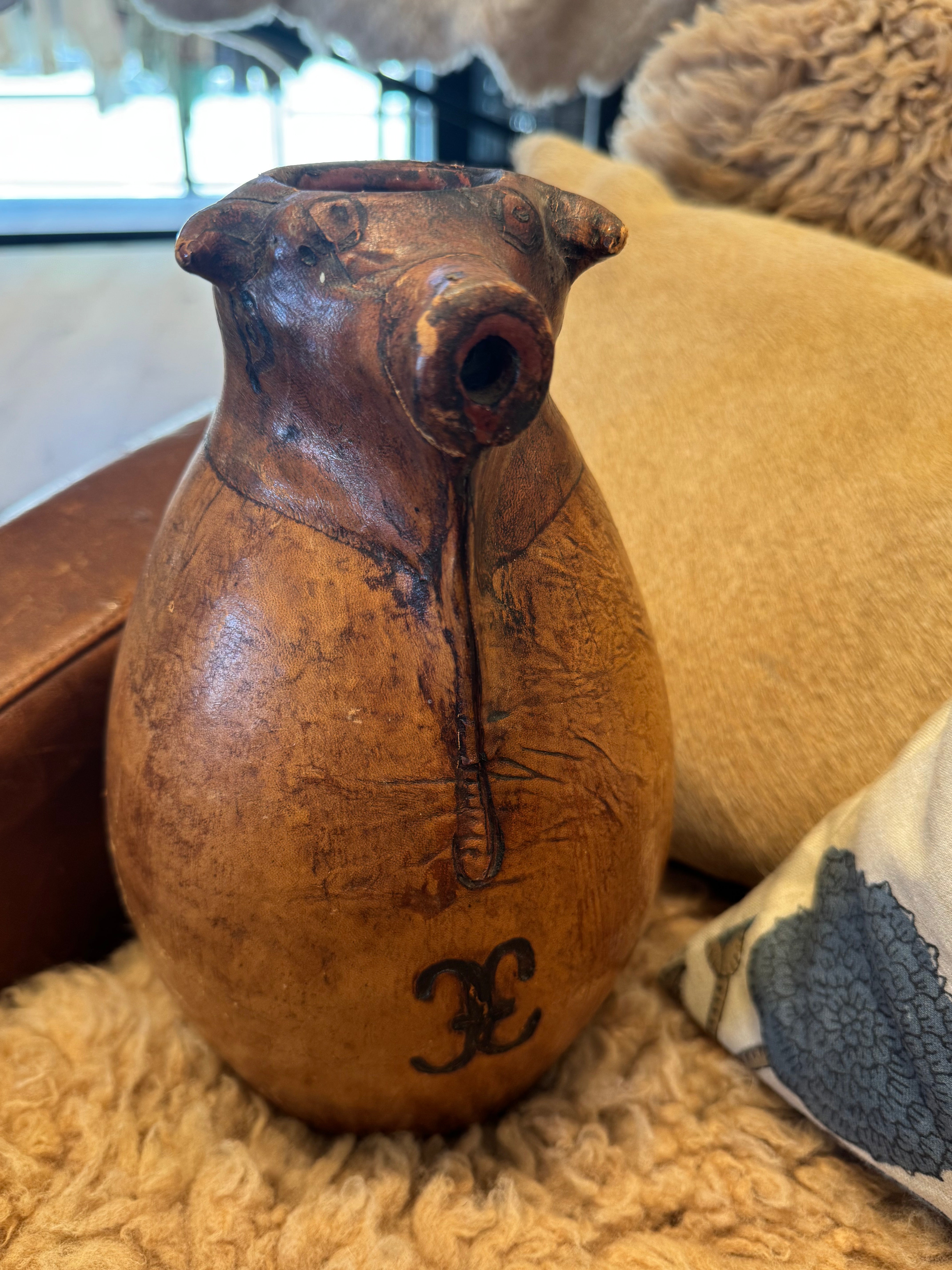 Vintage Spanish Leather “Bull” Pitcher