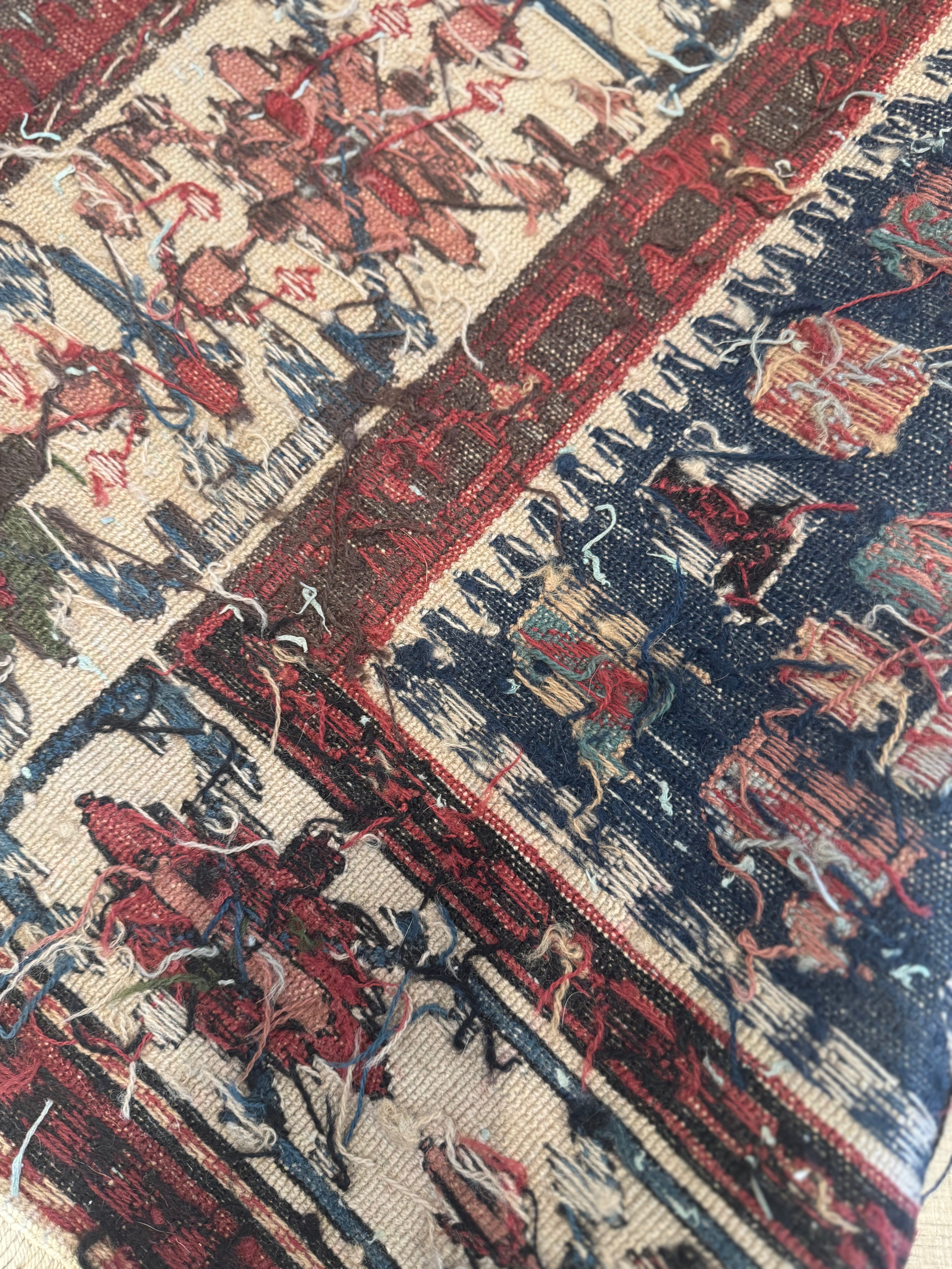 Olive Green, Cream & Blue Tribal Rug | 47"W x 6" L