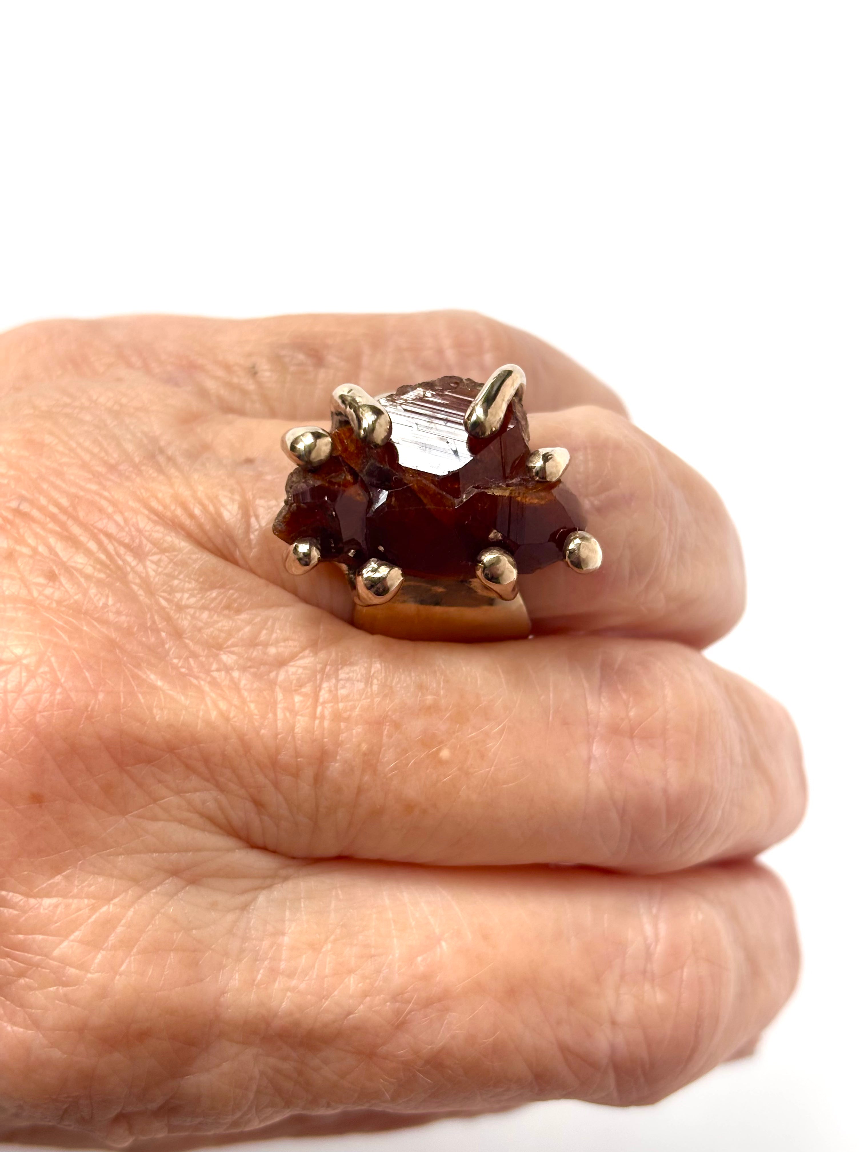 Hessonite Garnet Cluster Bronze Ring by Carina Schott