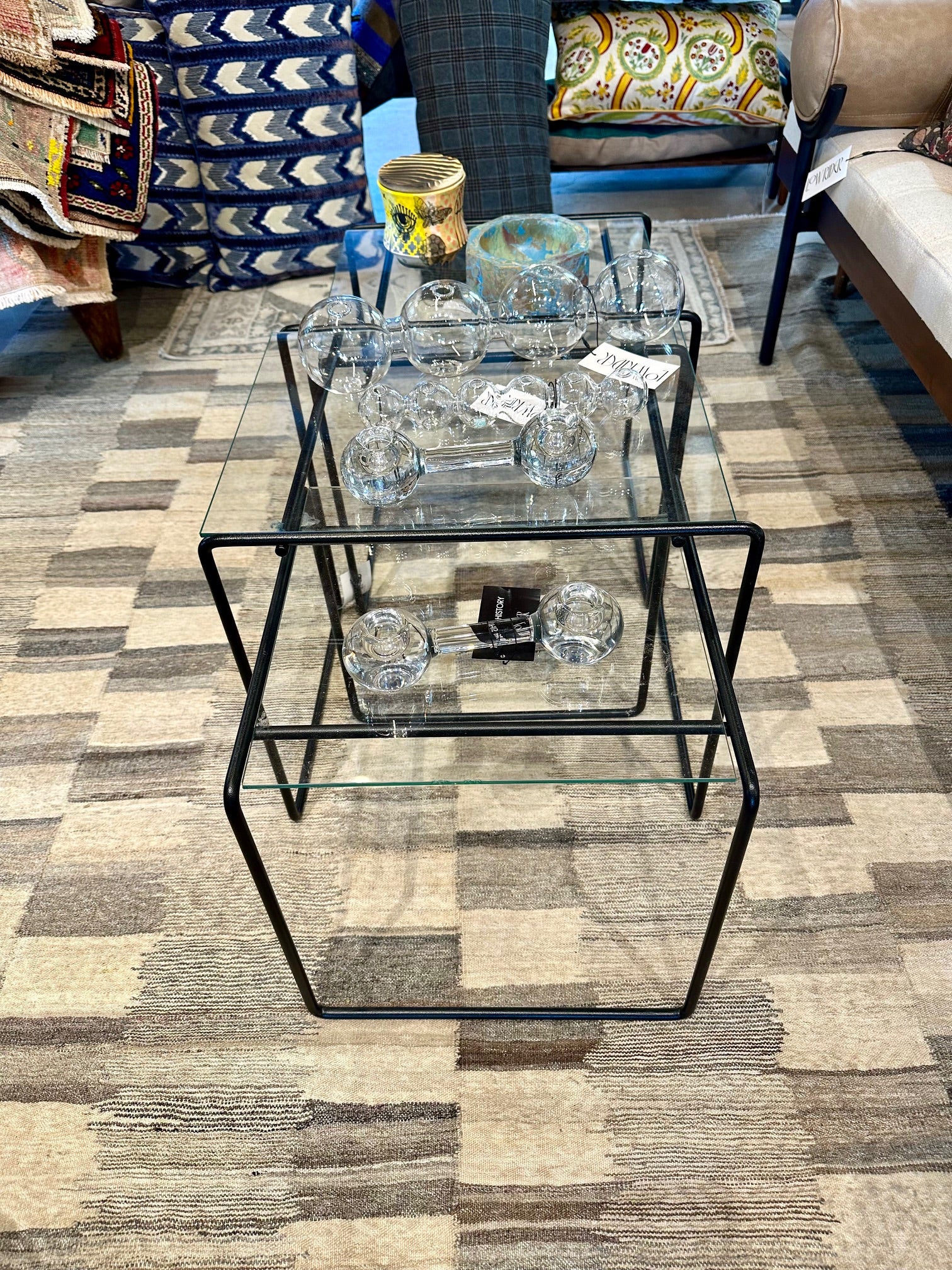 Mid Century Modern Iron & Glass Nesting Tables Set of 3