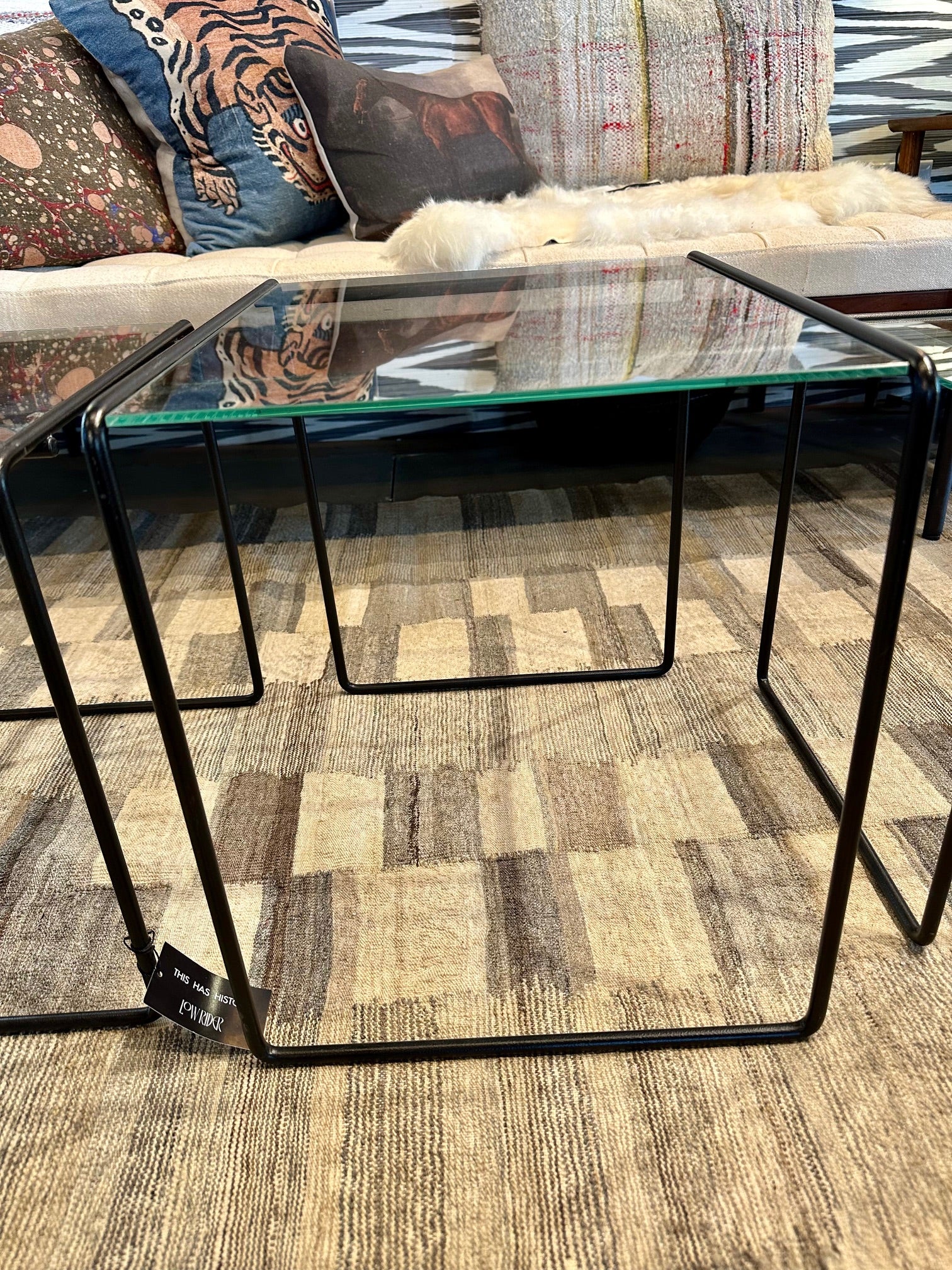 Mid Century Modern Iron & Glass Nesting Tables Set of 3