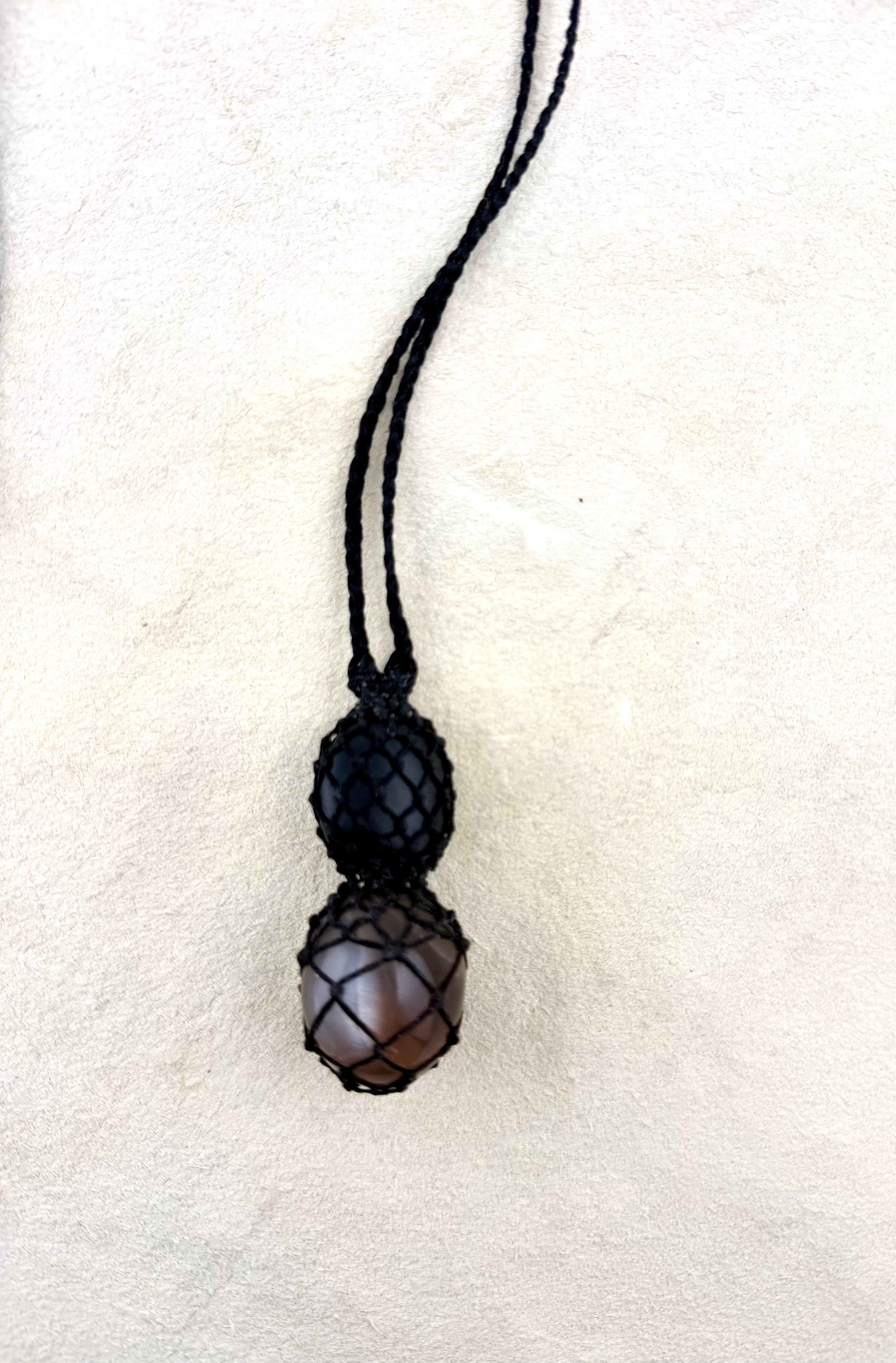Moonstone + Japanese Beach Pebble Necklace by Carina Schott