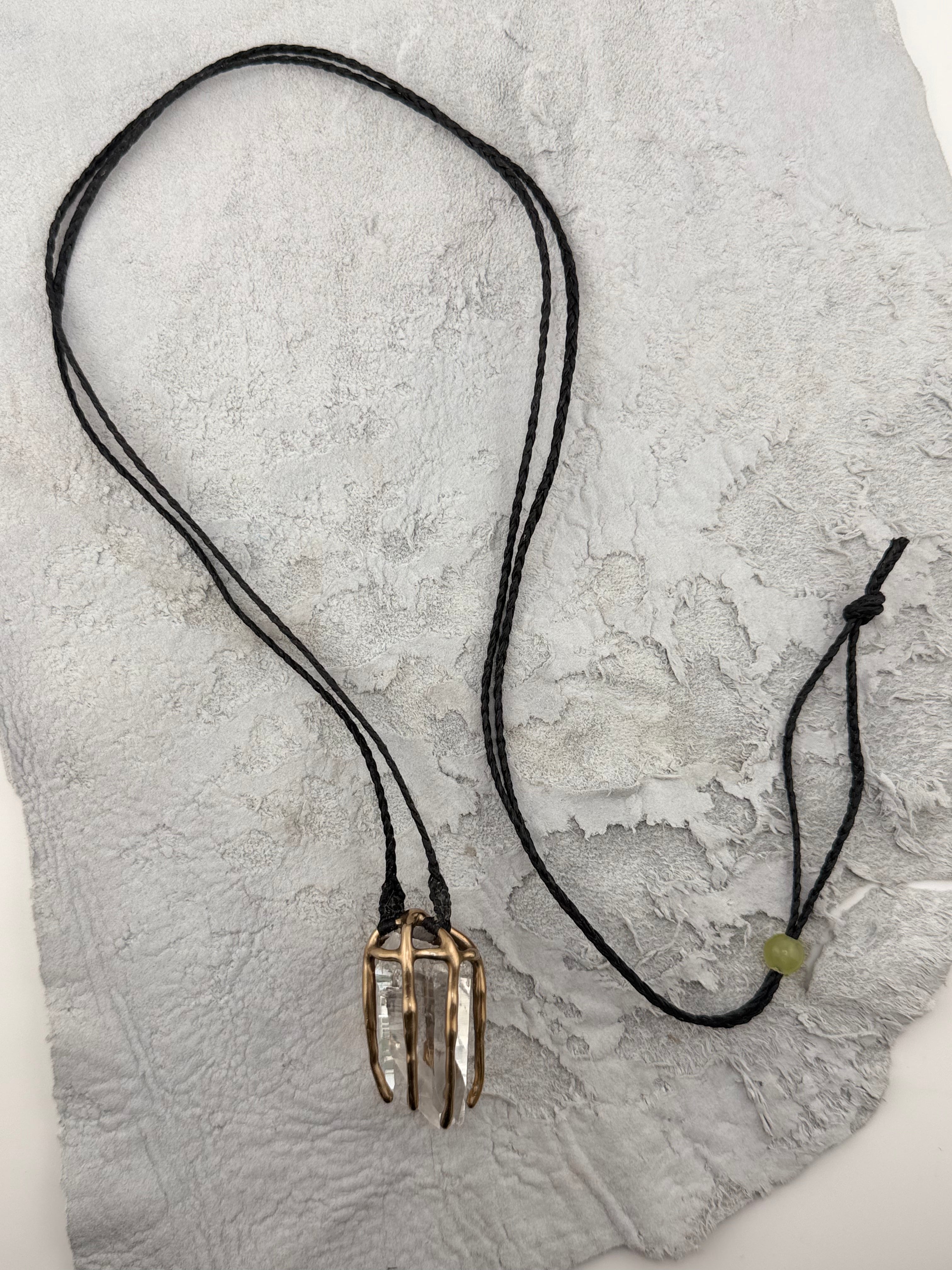 Large Bronze Cage Natural Quartz Point Necklace by Carina Schott