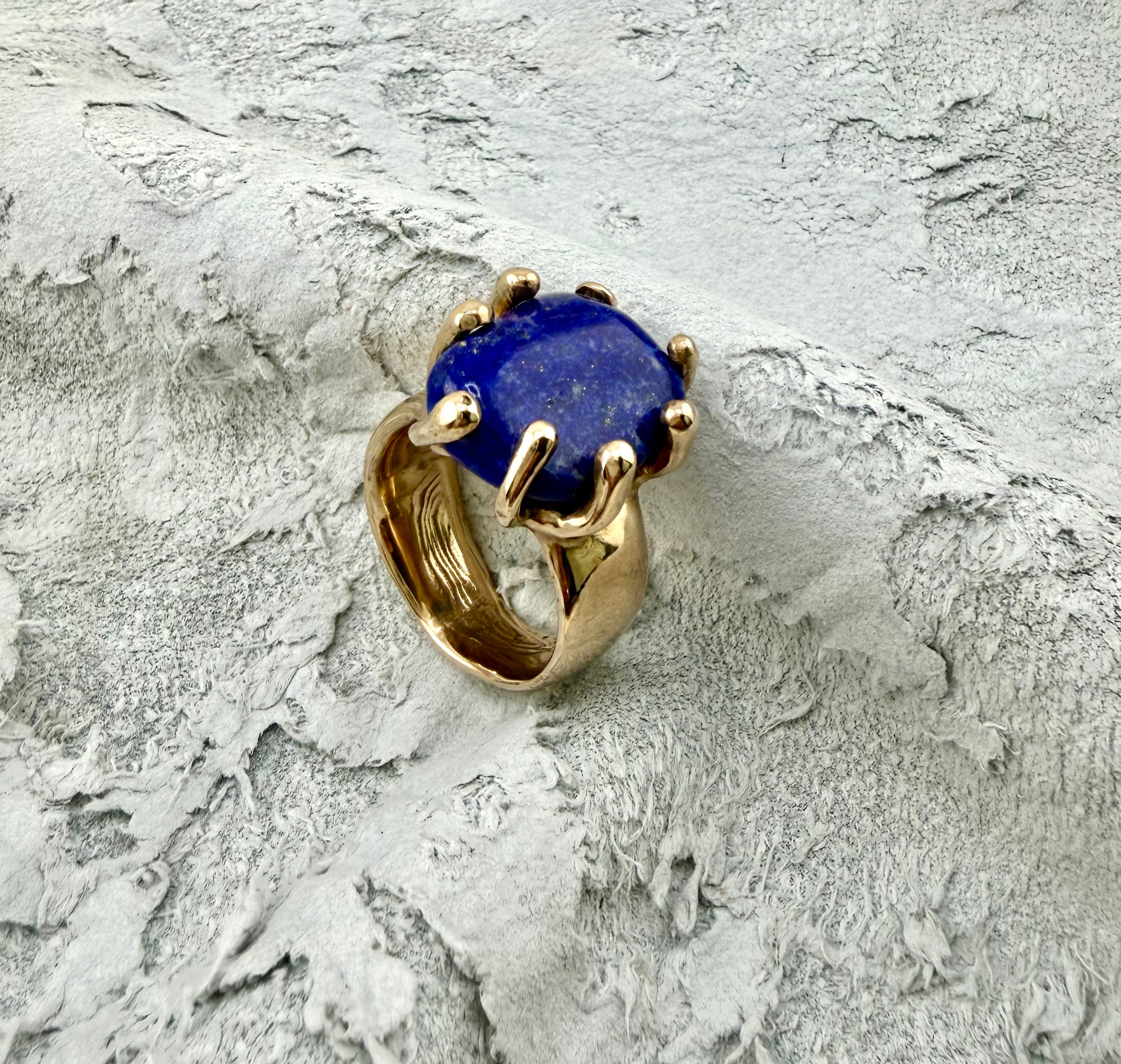 Large Lapis Ring Cast in Bronze by Carina Schott