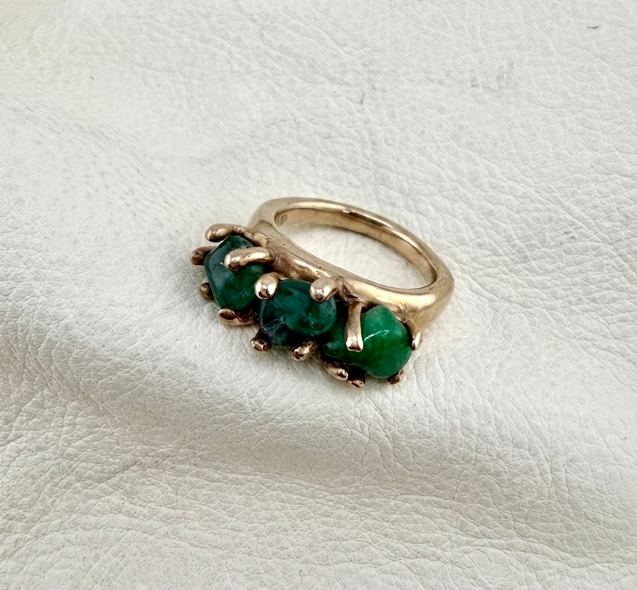 Three Emerald Ring Cast in Bronze by Carina Schott