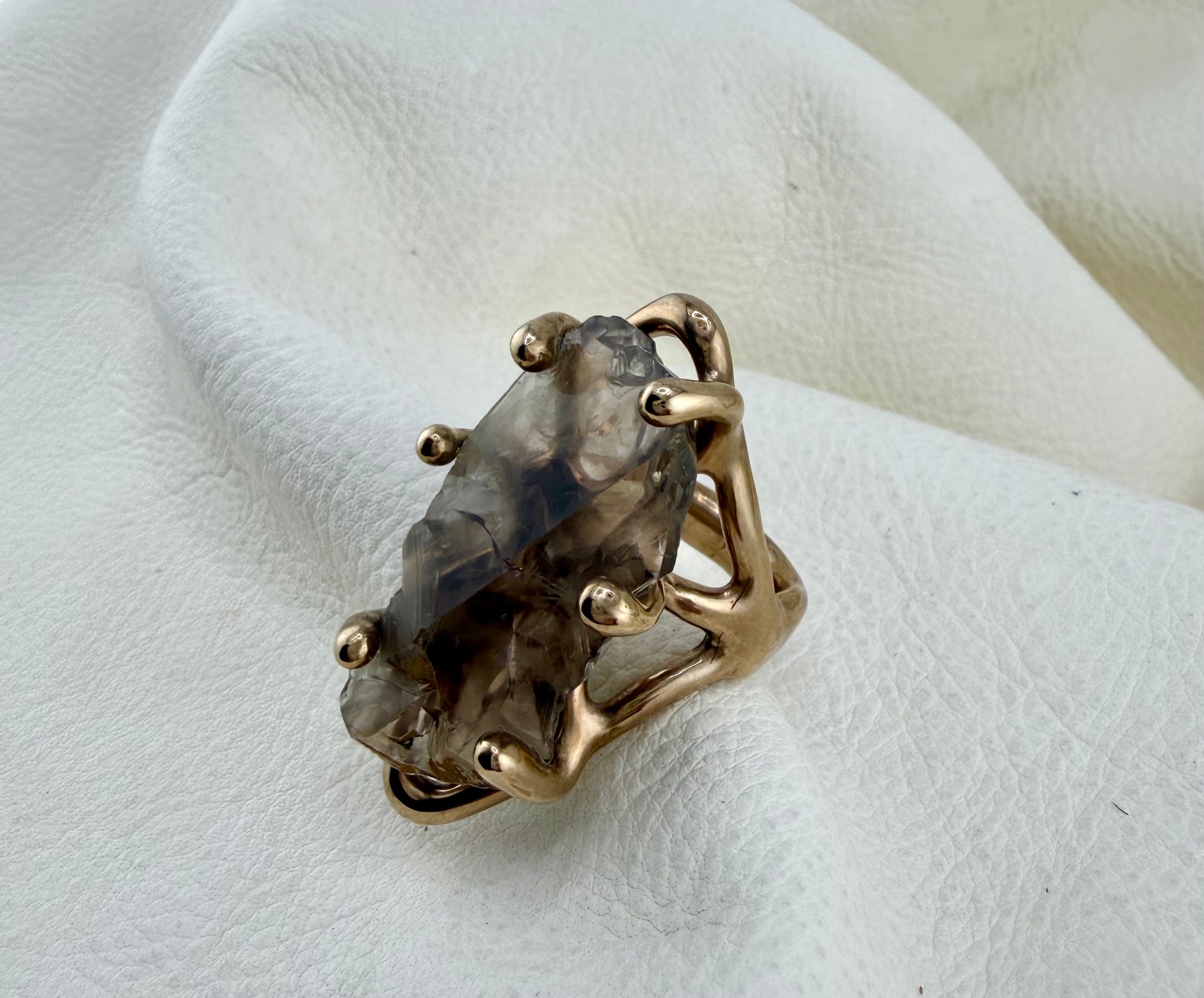 Smoky Quartz Slice Ring Cast in Bronze by Carina Schott