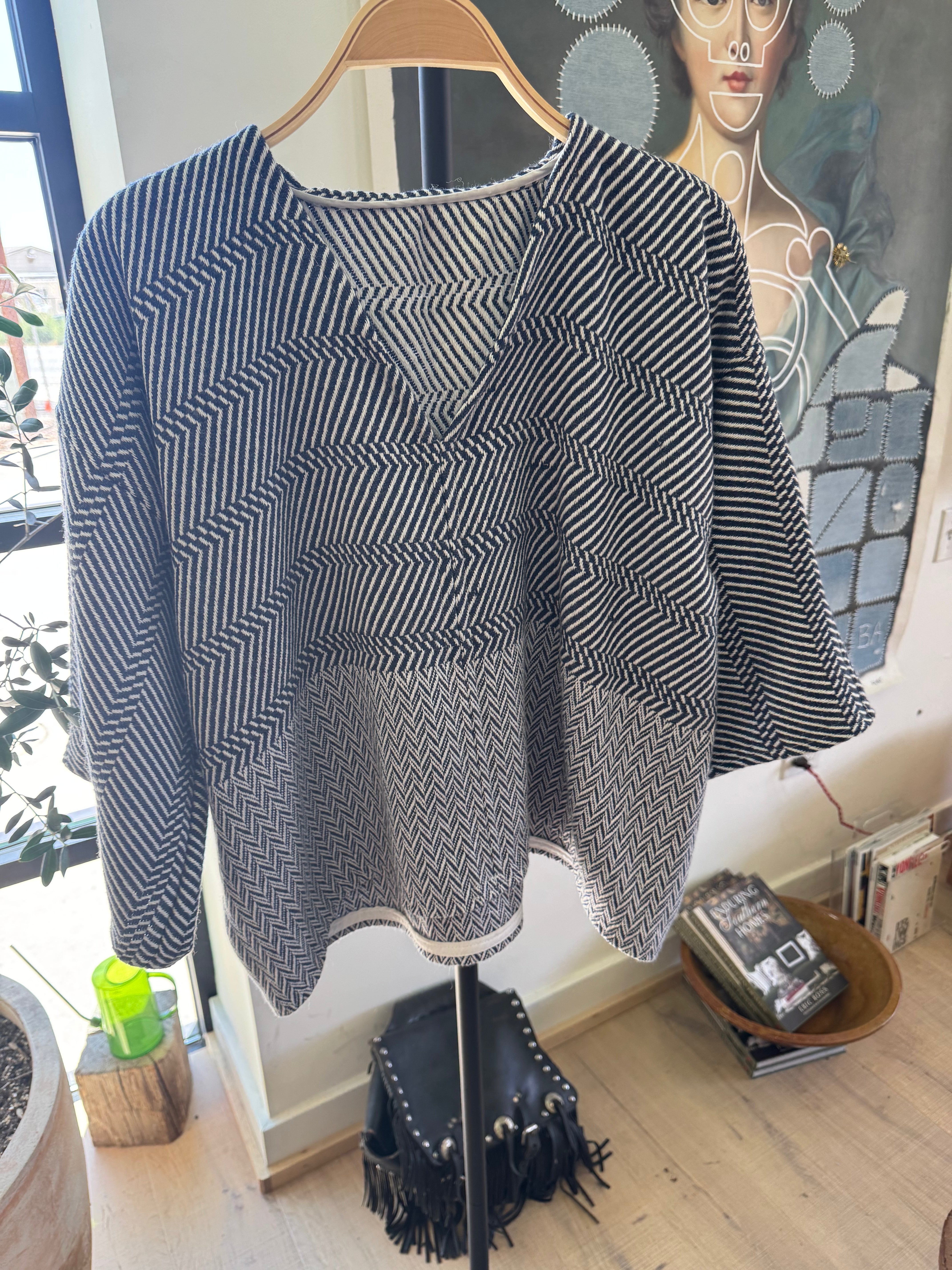 Blue White Herringbone Pop Over Top by Little Pond Love