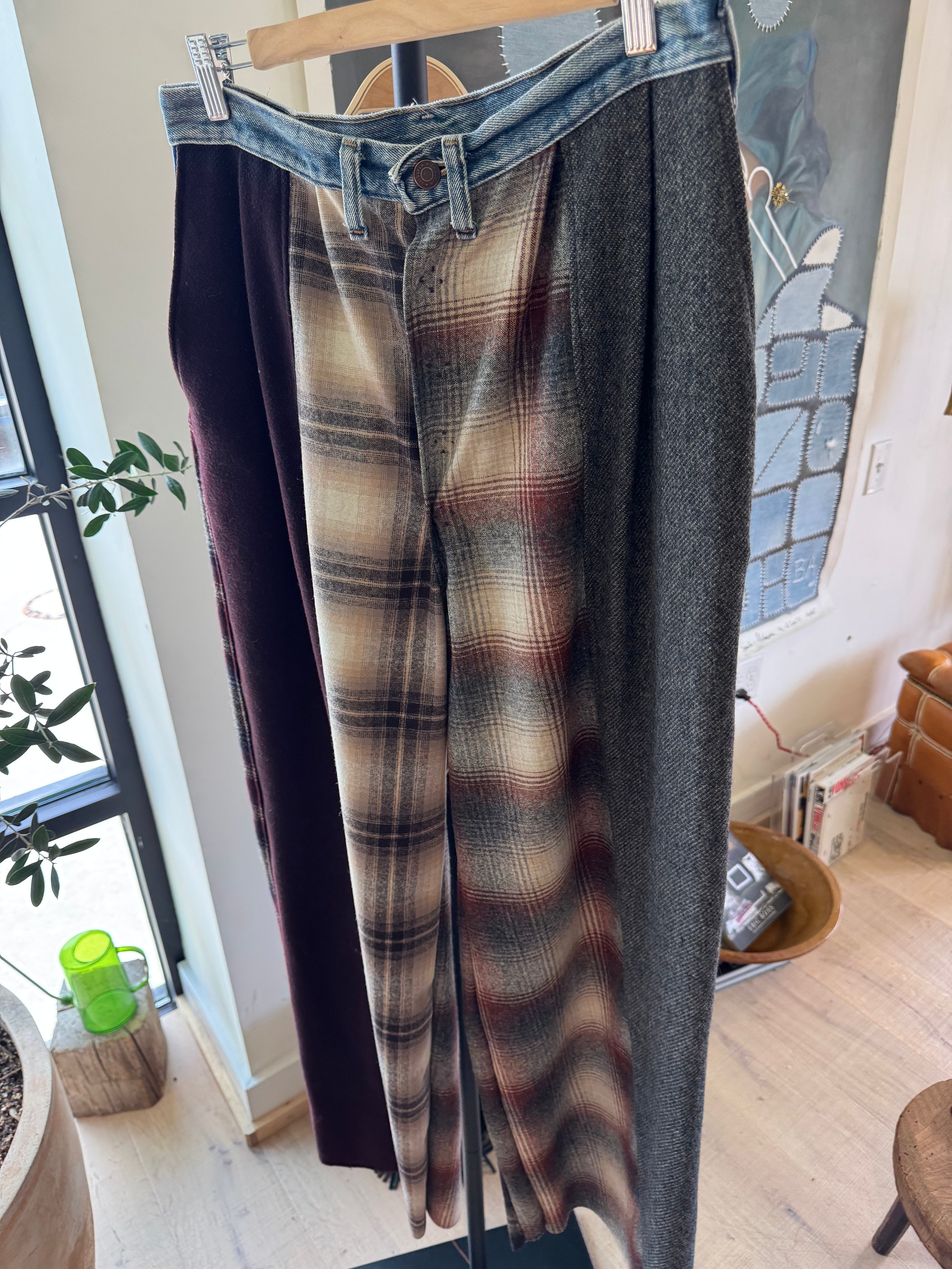 Plaid Patchwork Pants Plum & Navy by Little Pond Love