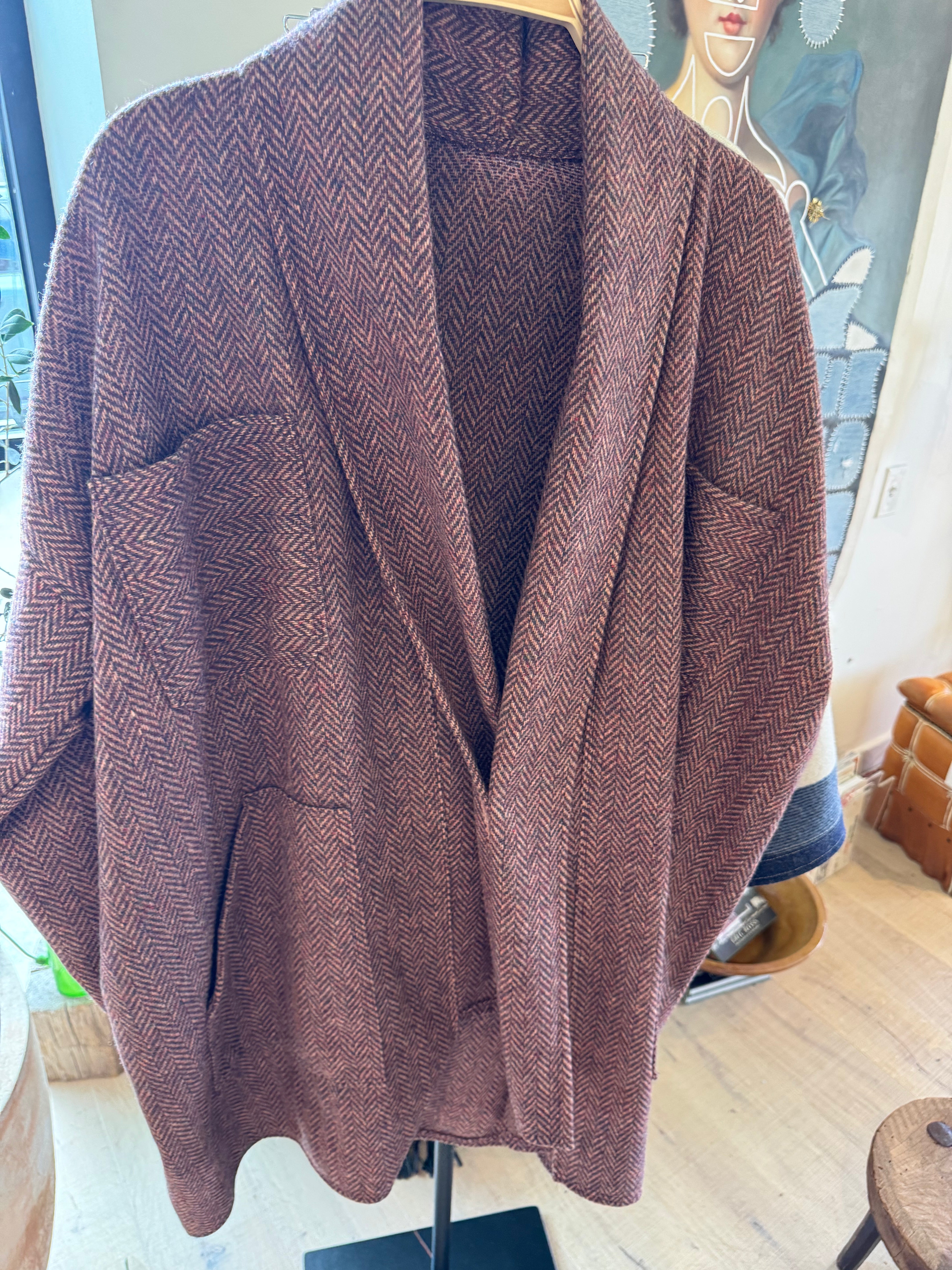 Pink Herringbone Shawl Collar 3/4 Coat by Little Pond Love