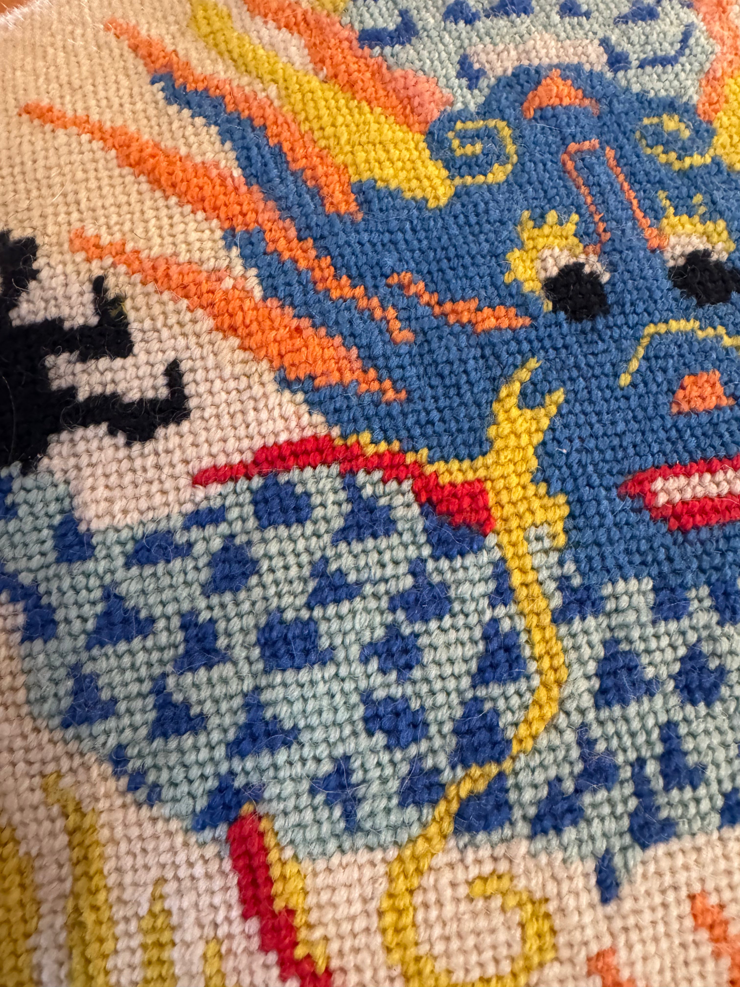 1970s Needlepoint Dragon Pillow