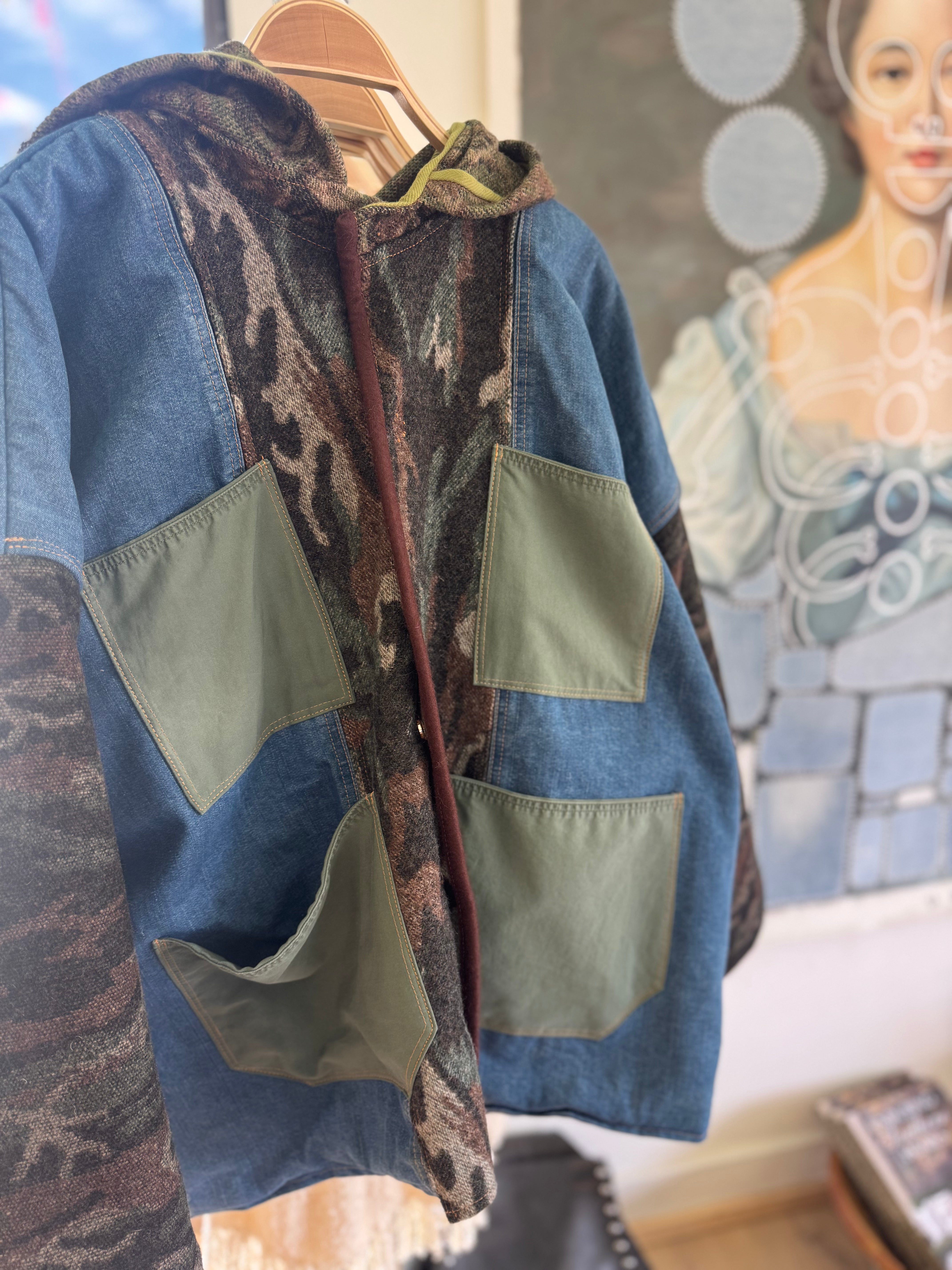 Hooded Denim + Camo Coat by Little Pond Love