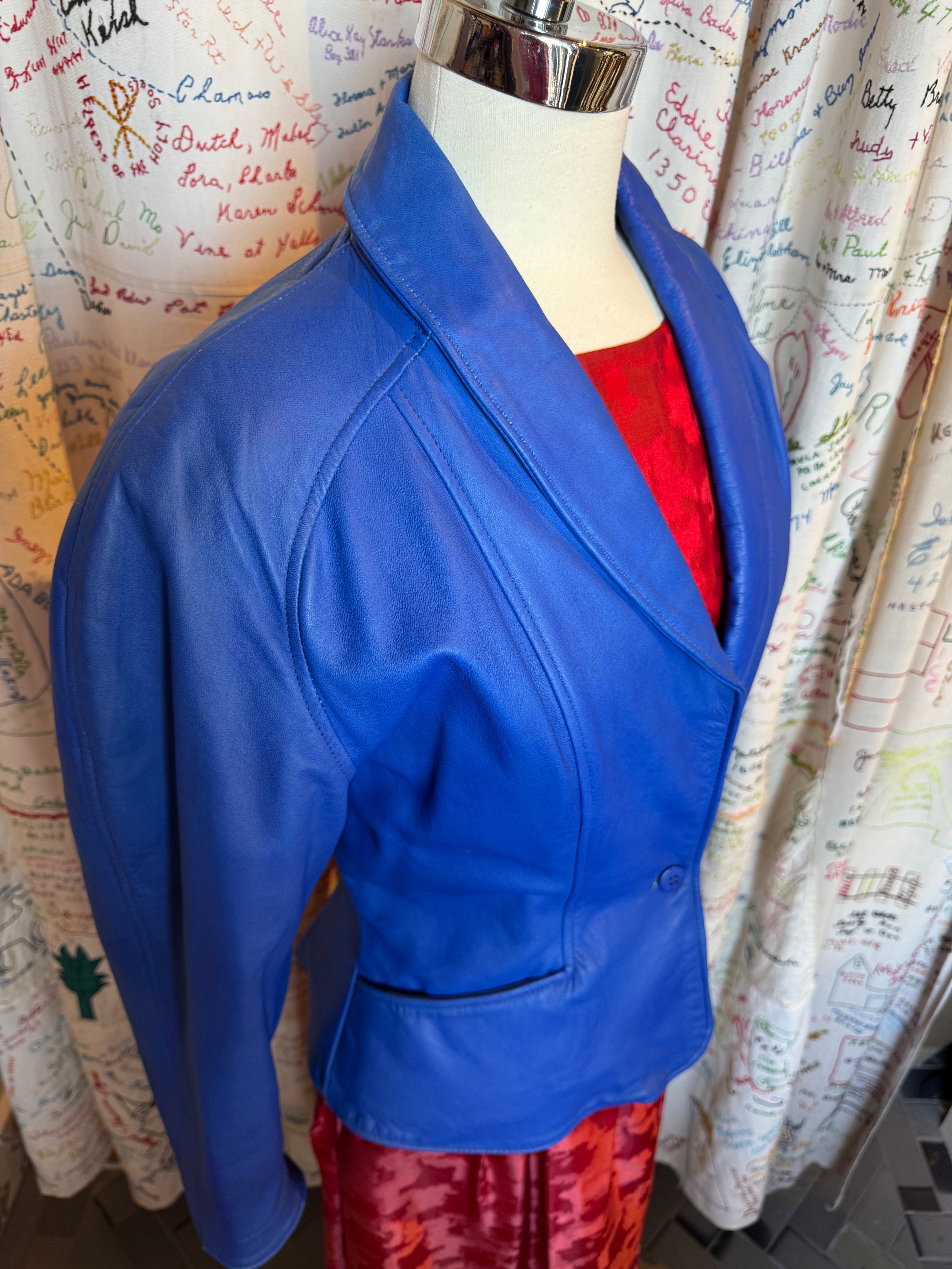 Firenze Santa Barbara 80’s Blue Leather Blazer