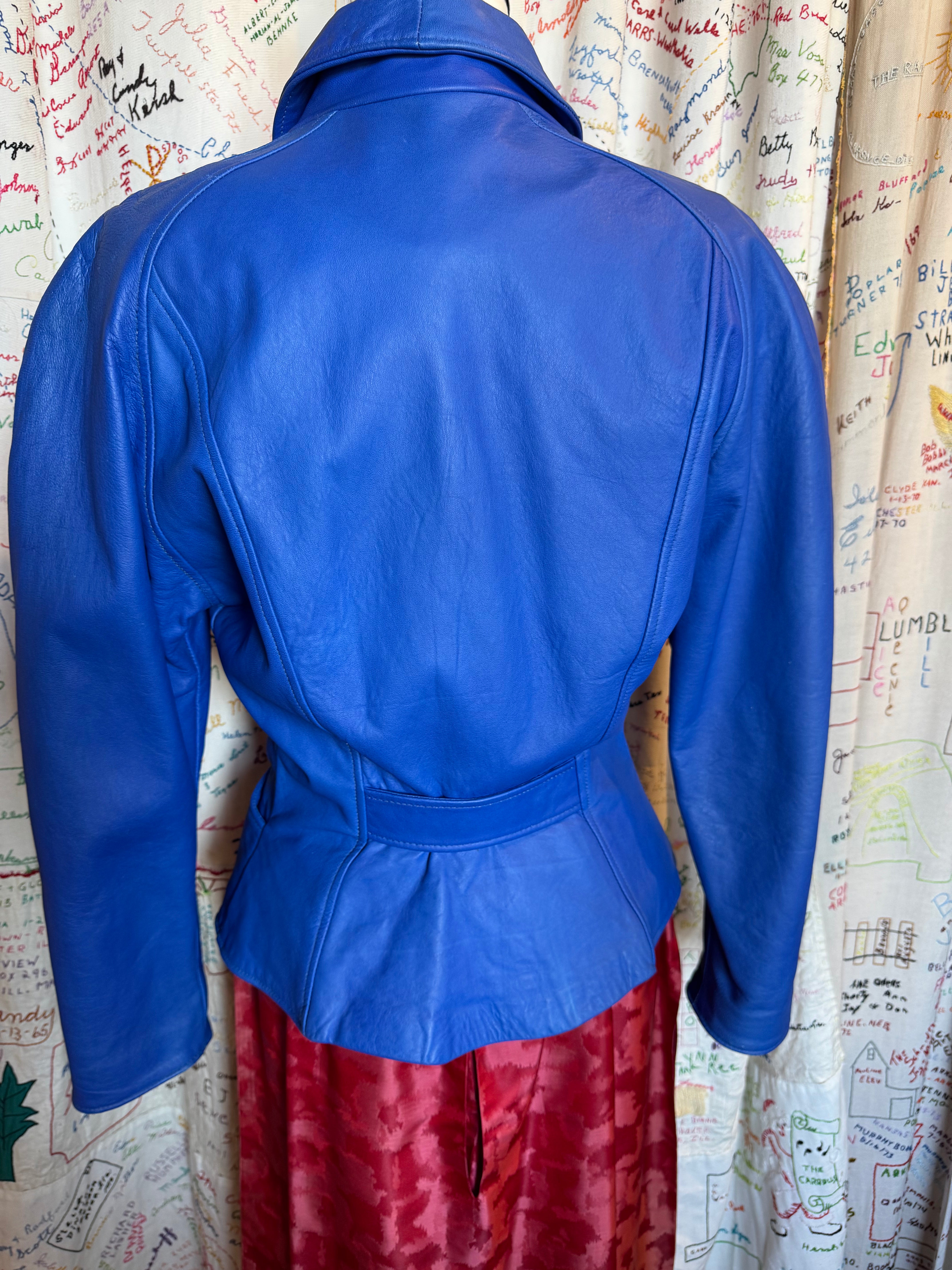 Firenze Santa Barbara 80’s Blue Leather Blazer