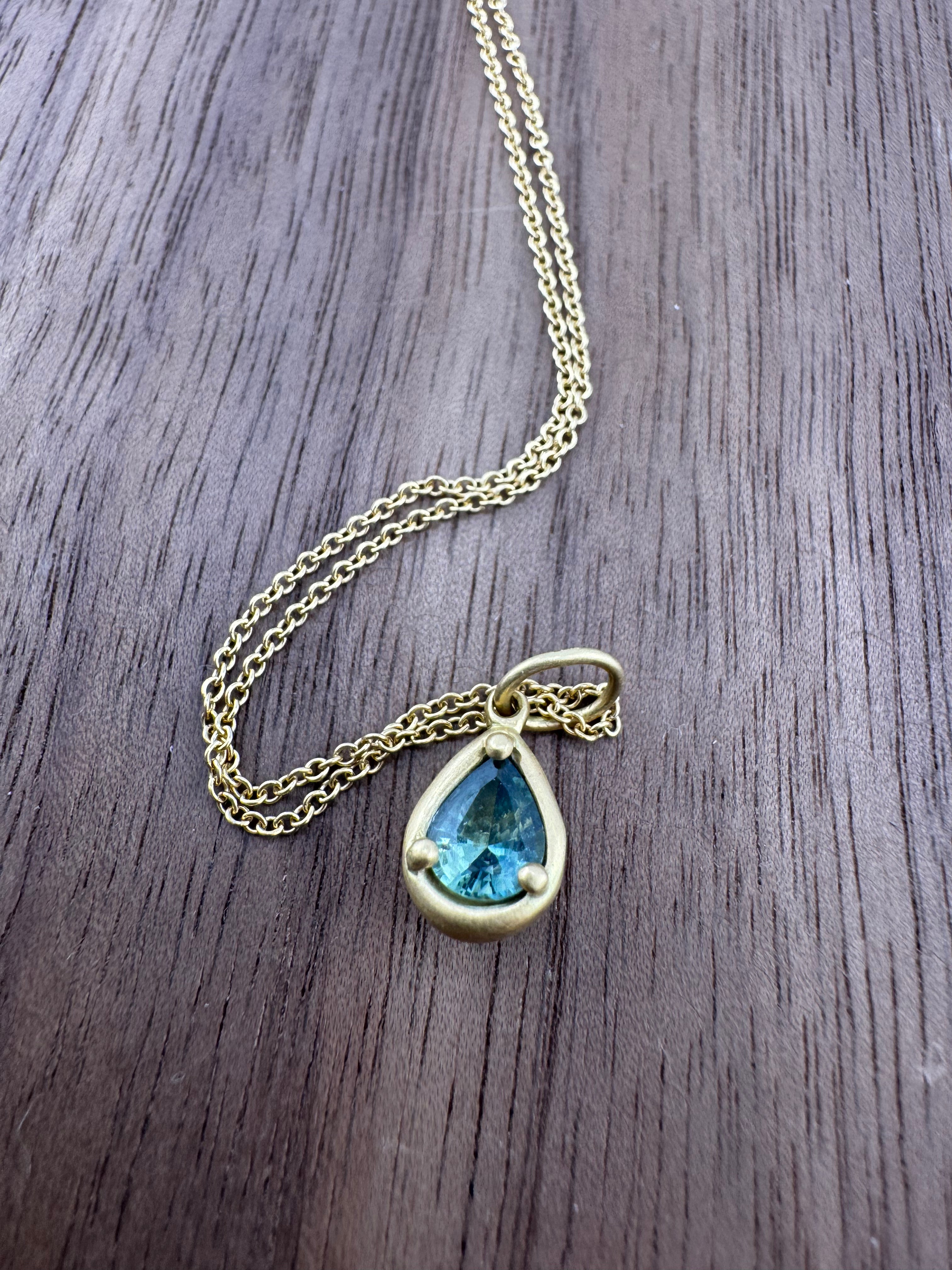 18K Gold + Aquamarine Necklace by Marian Maurer