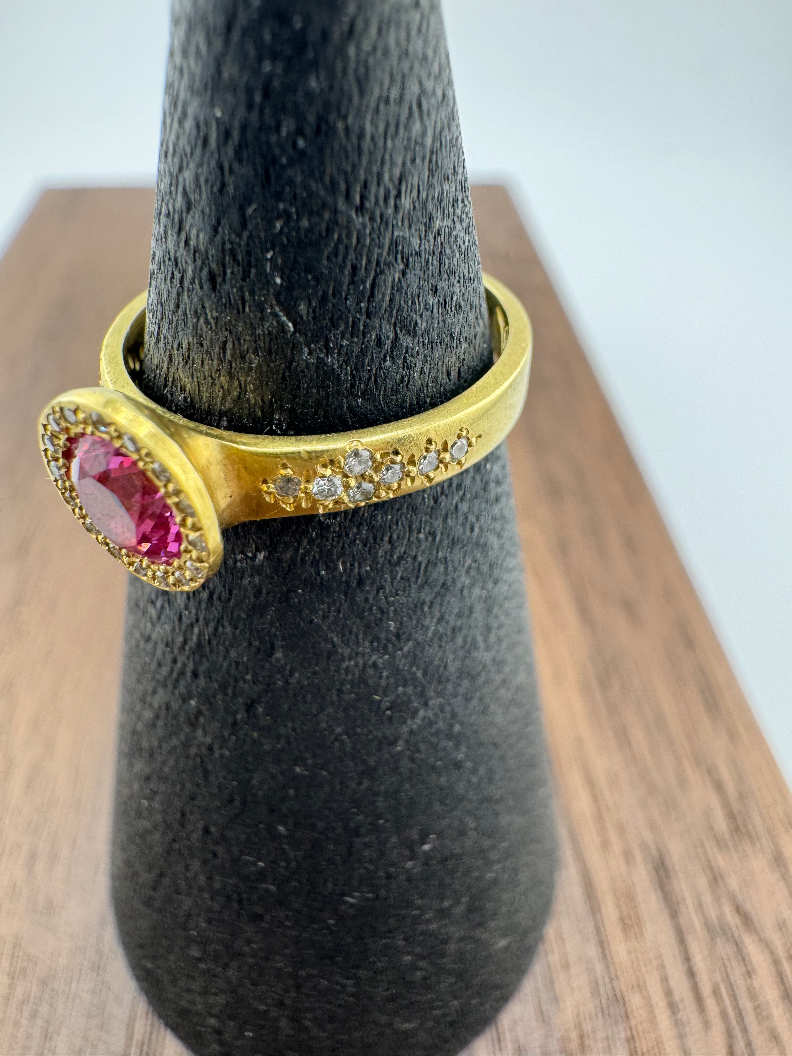 Rubellite + Diamond Ring by Adel Chefridi