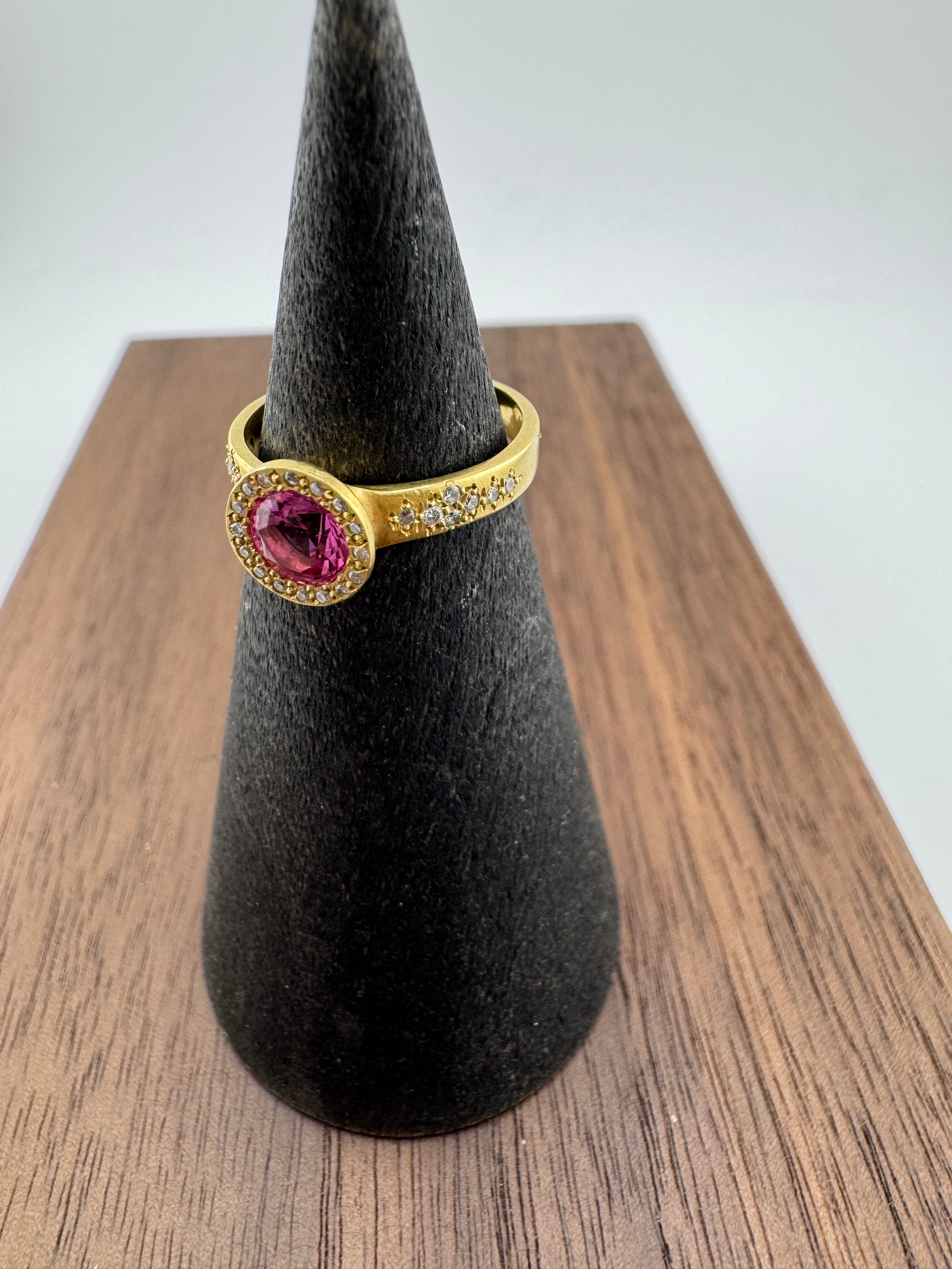 Rubellite + Diamond Ring by Adel Chefridi