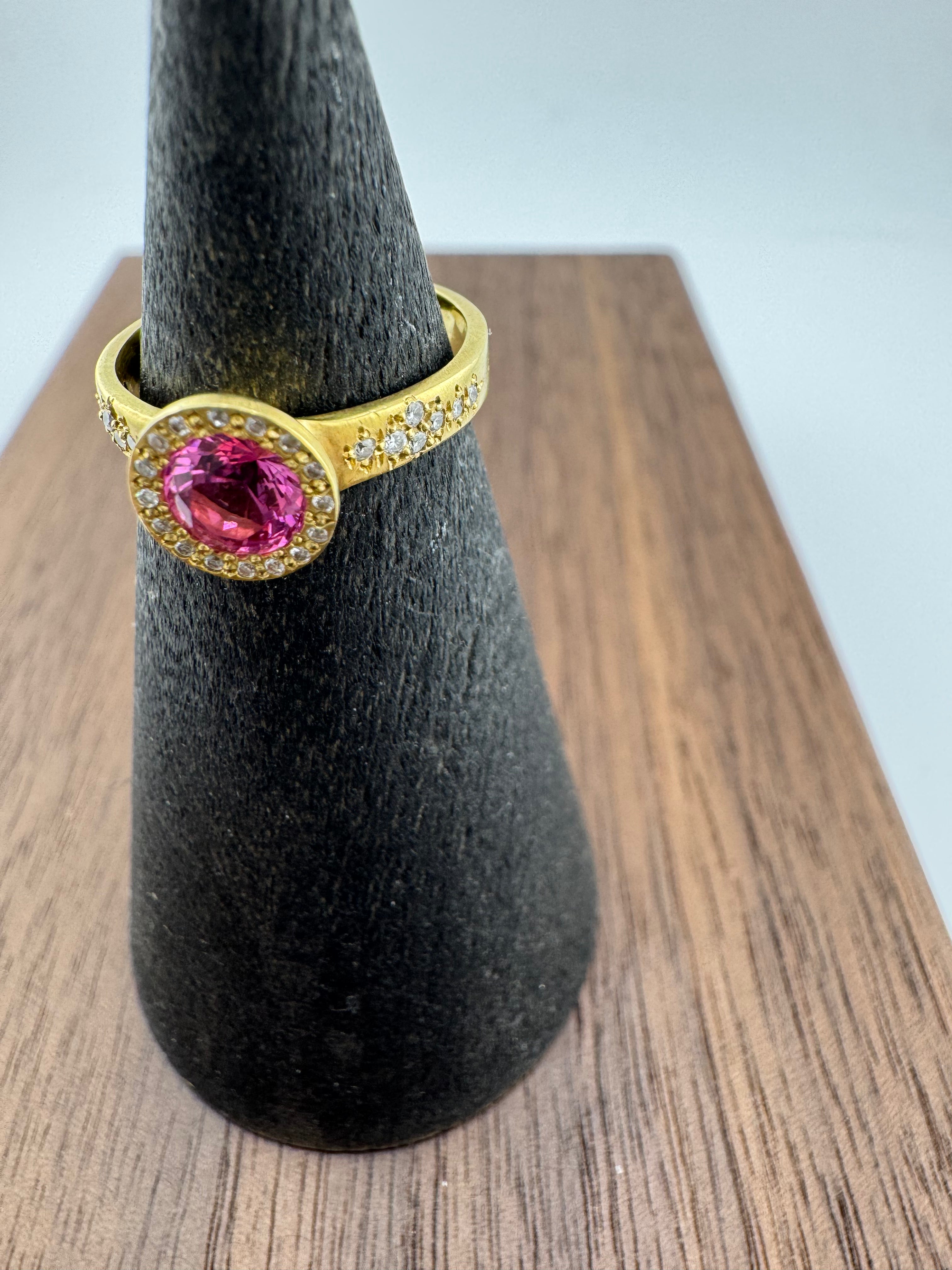 Rubellite + Diamond Ring by Adel Chefridi