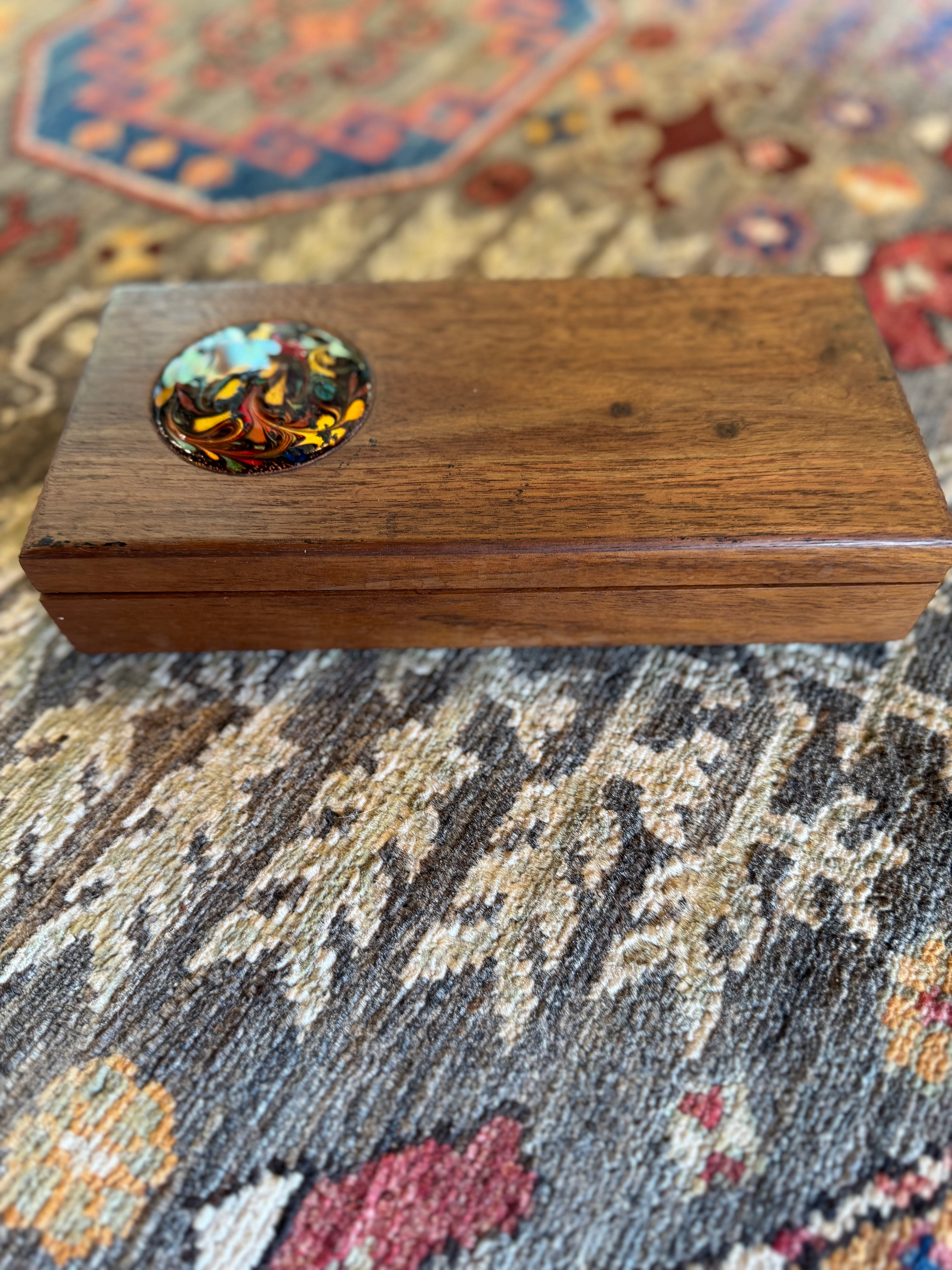 esc. Wood Jewelry Box + Enamel Disc
