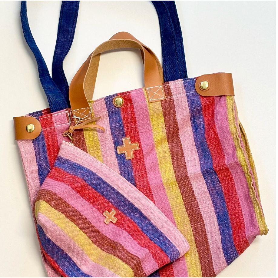 by elke Multi Stripe Tote with Matching Pouch