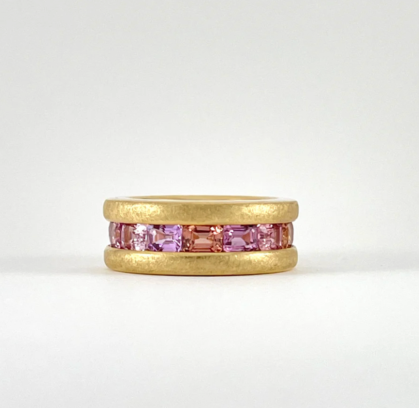 Emerald Cut Pink & Peach Sapphire Ring by Carla Morrison