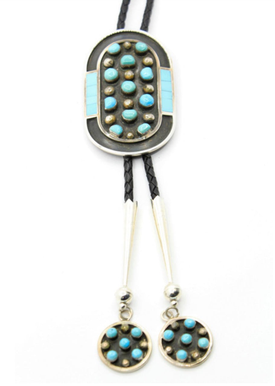 Early 1970's Bolo Turquoise and Silver Signed and Stamped