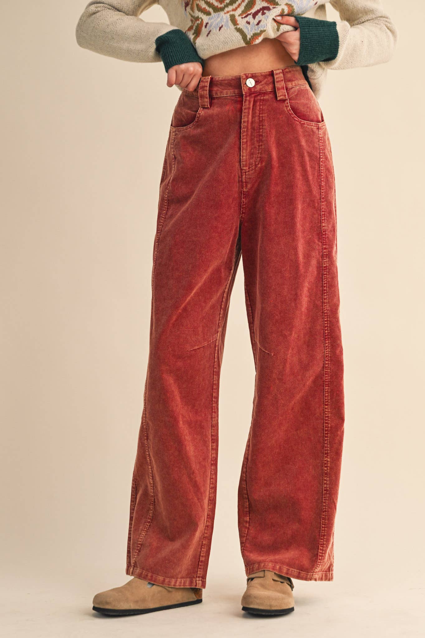 CORDUROY HIGH WAISTED WIDE LEG PANTS