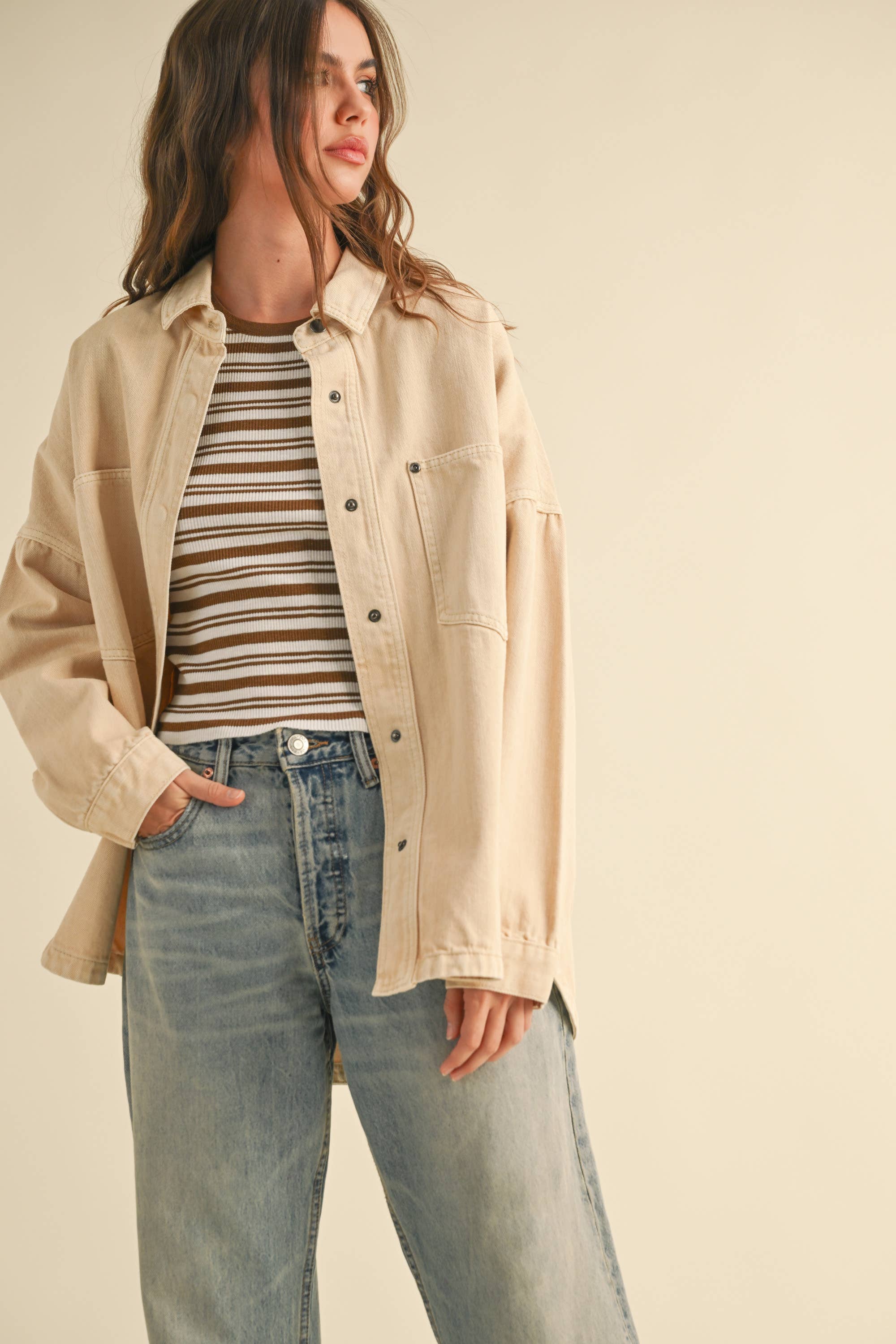 WASHED SNAP BUTTON DENIM SHACKET