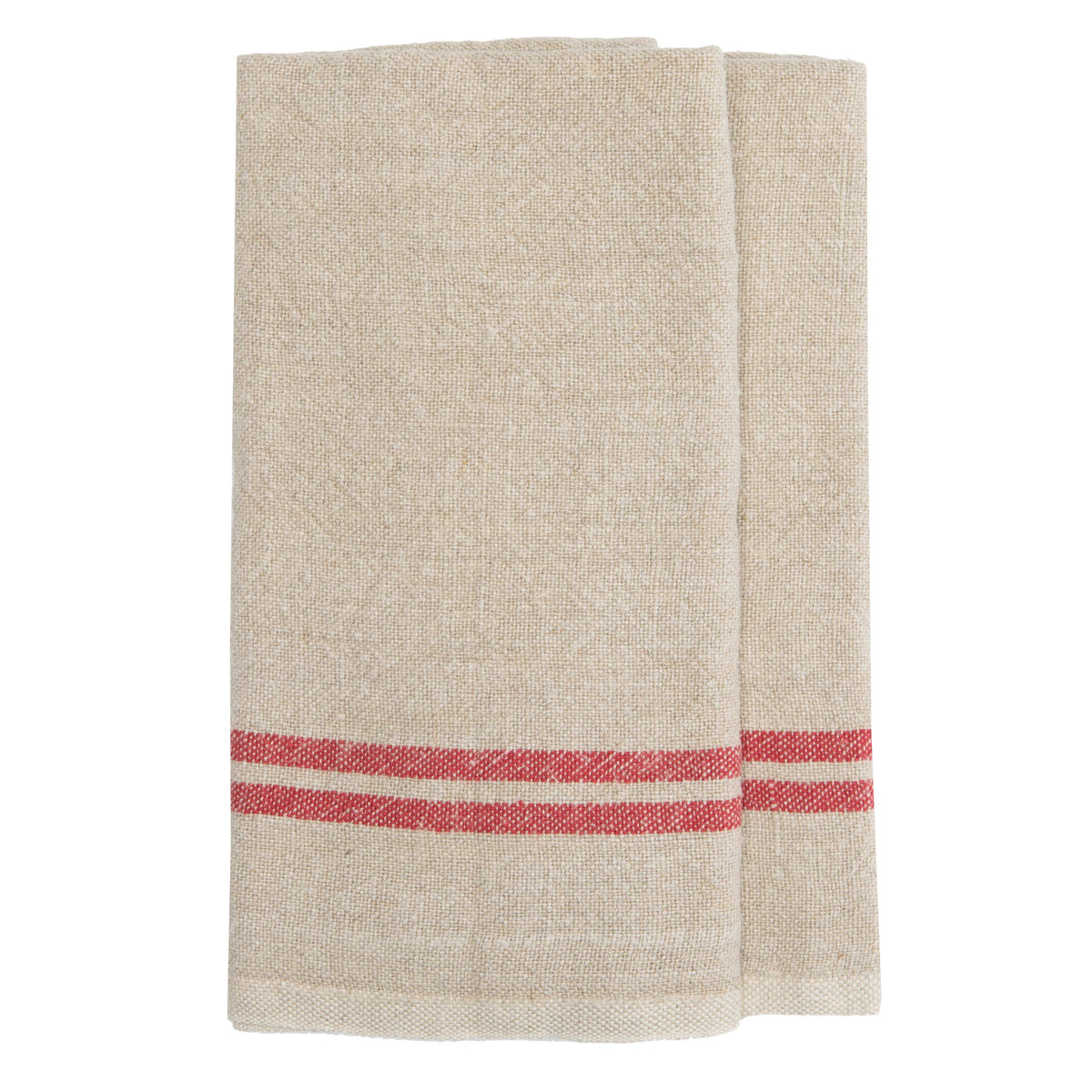 Vintage Linen Natural/Red Towels 20x30 - Set of 2