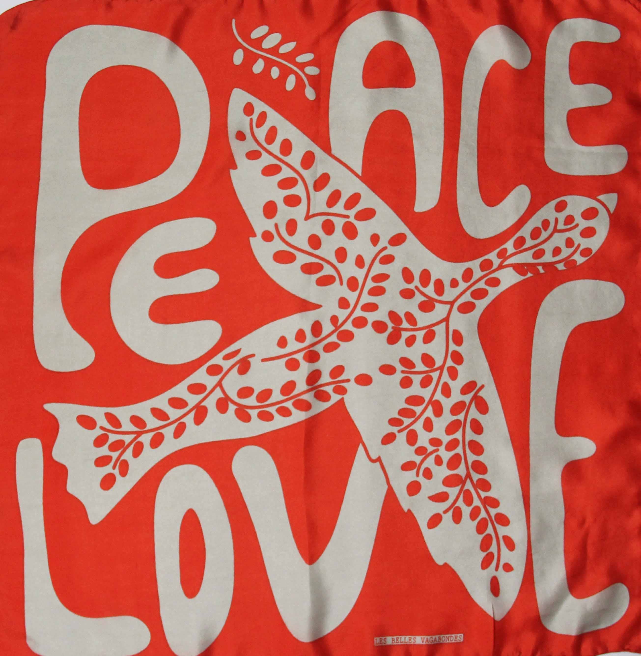 Peace & Love Orange Silk Scarf by Les Belles Vagabondes